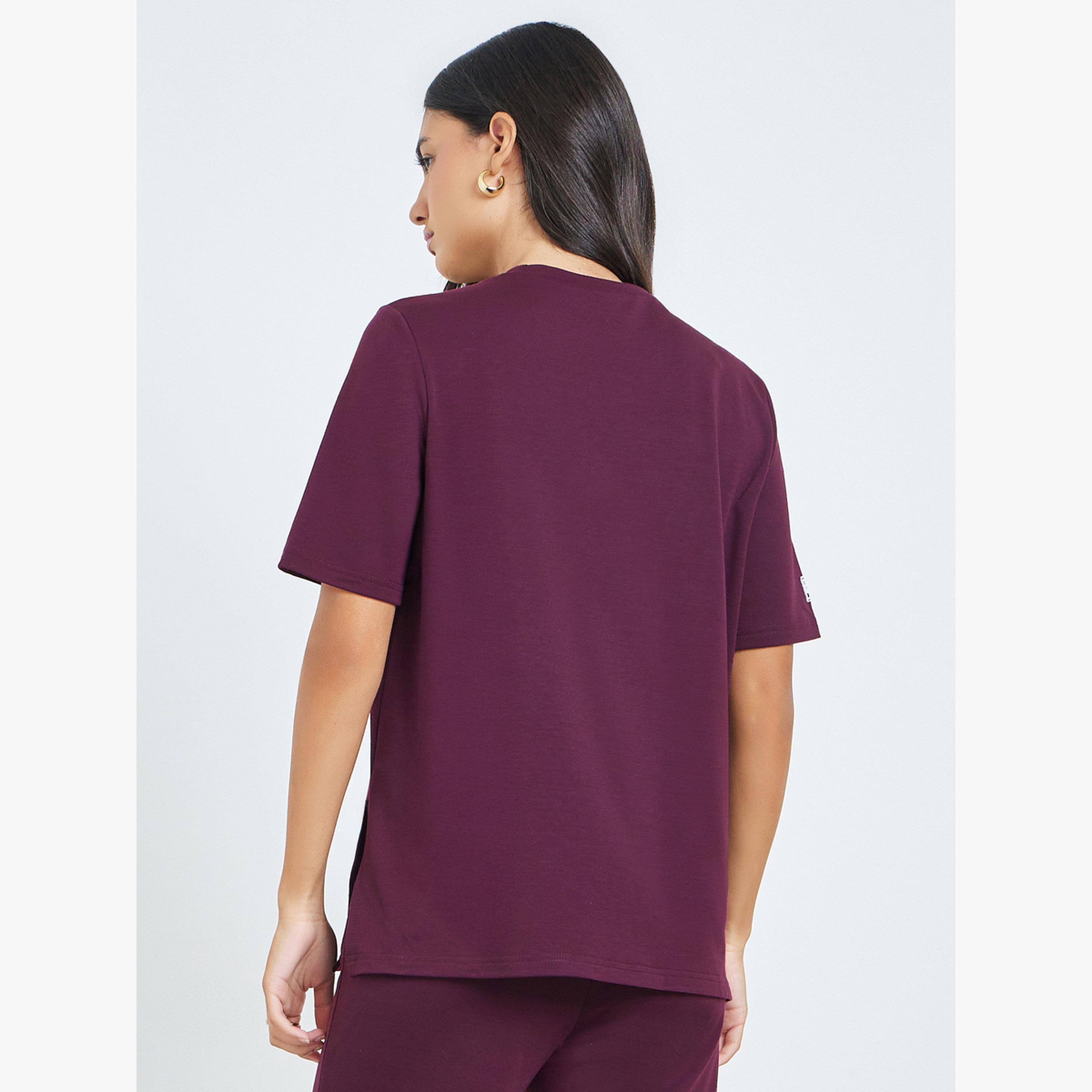 Styli Burgundy Short Sleeve Oversized T-Shirt-women-clothing-tshirts-image-3