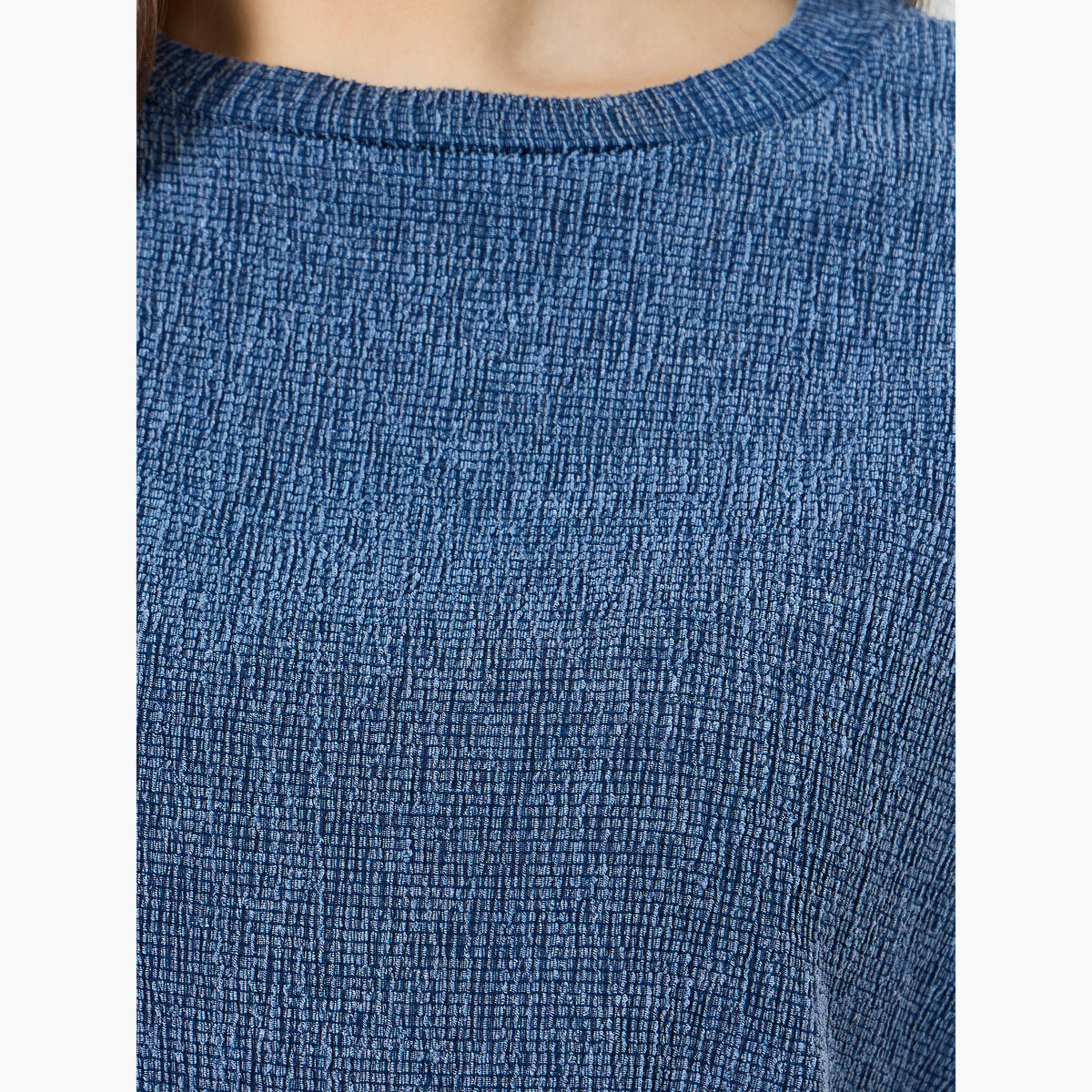 Styli Blue Textured Crepe Knit Top-women-clothing-shirtsandblouses-blouses-image-4