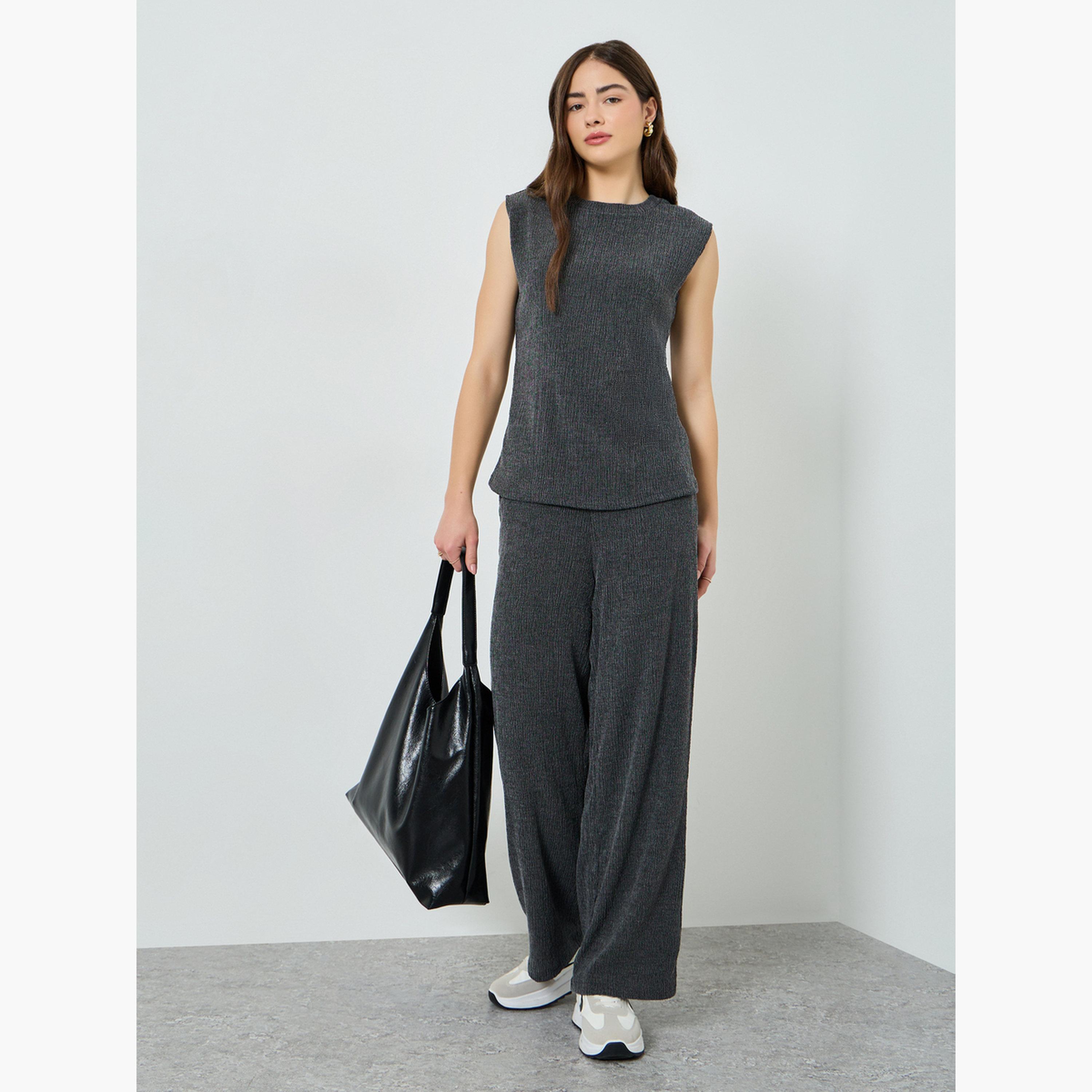 Styli Charcoal Textured Crepe Knit Top-women-clothing-shirtsandblouses-blouses-image-2