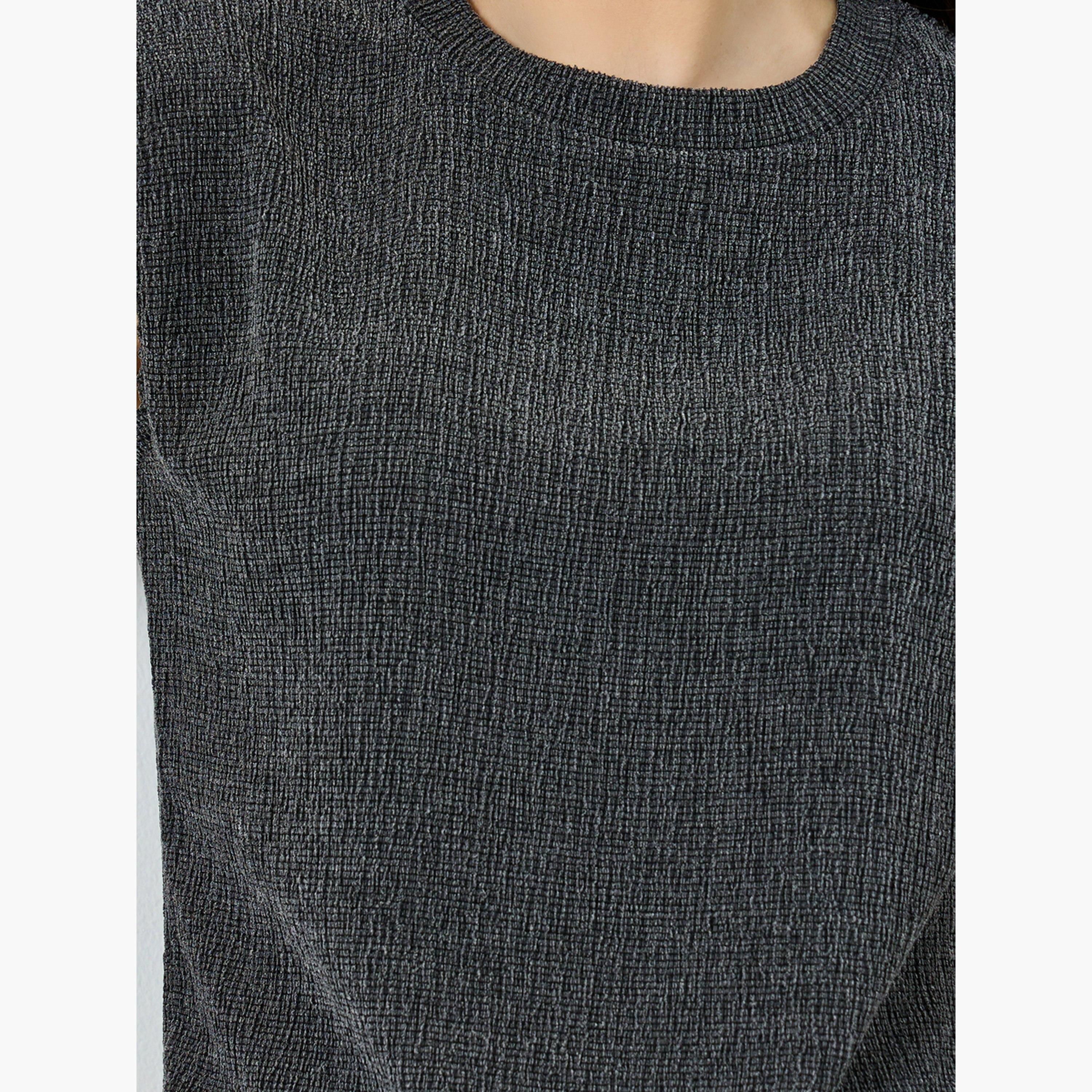 Styli Charcoal Textured Crepe Knit Top-women-clothing-shirtsandblouses-blouses-image-3