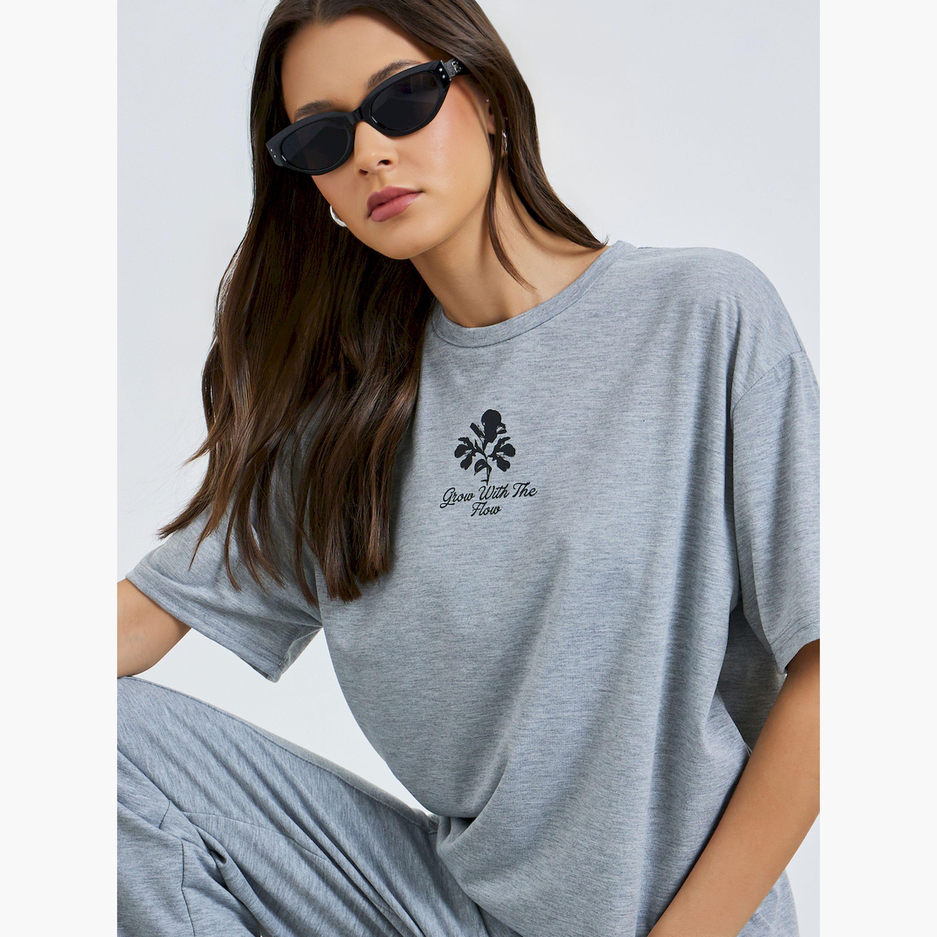 Styli Grey Graphic Print Oversized T-Shirt-women-clothing-tshirts-image-3