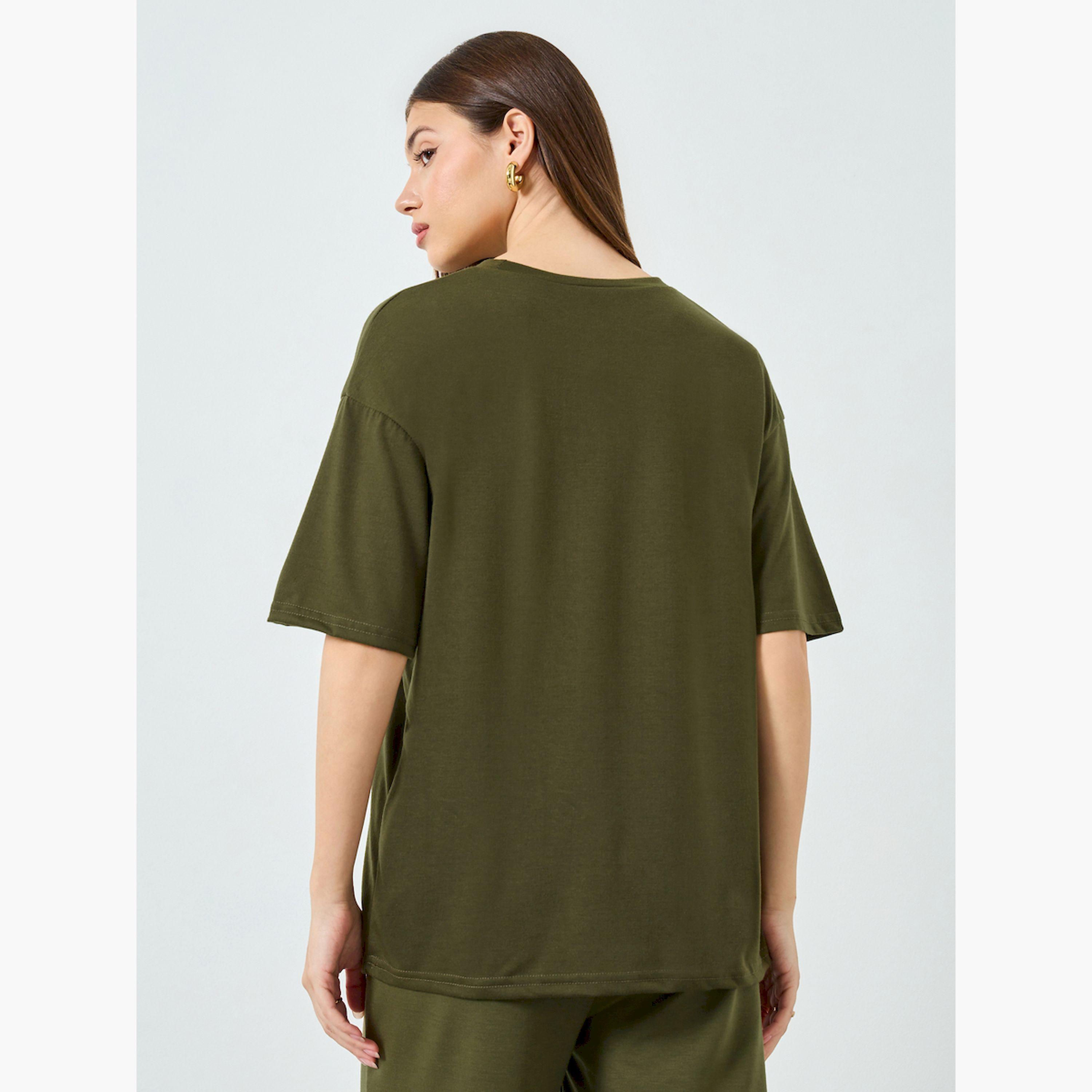 Styli Olive Slogan Print Oversized T-Shirt-women-clothing-tshirts-image-4