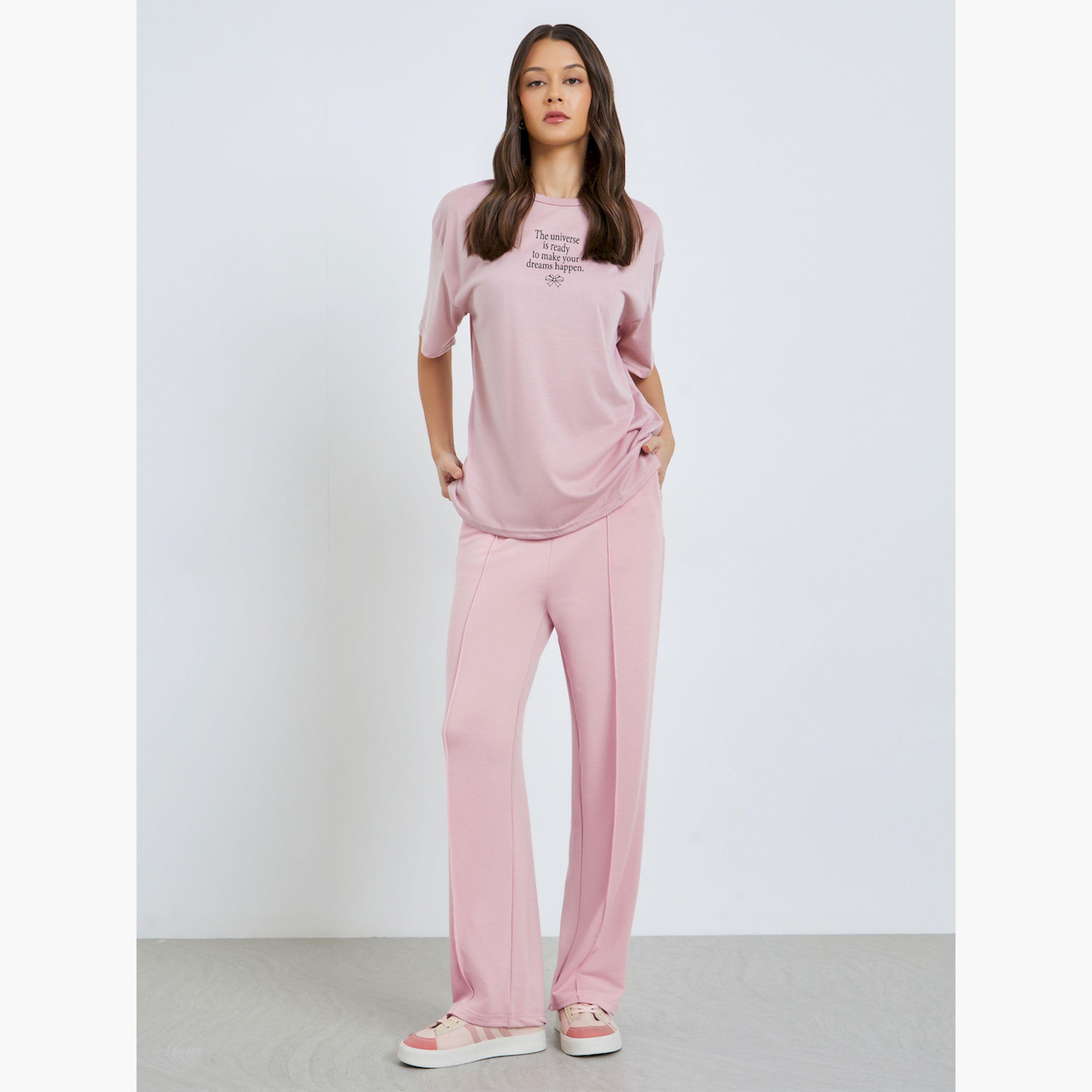 Styli Pink Slogan Print Oversized T-Shirt-women-clothing-tshirts-image-2