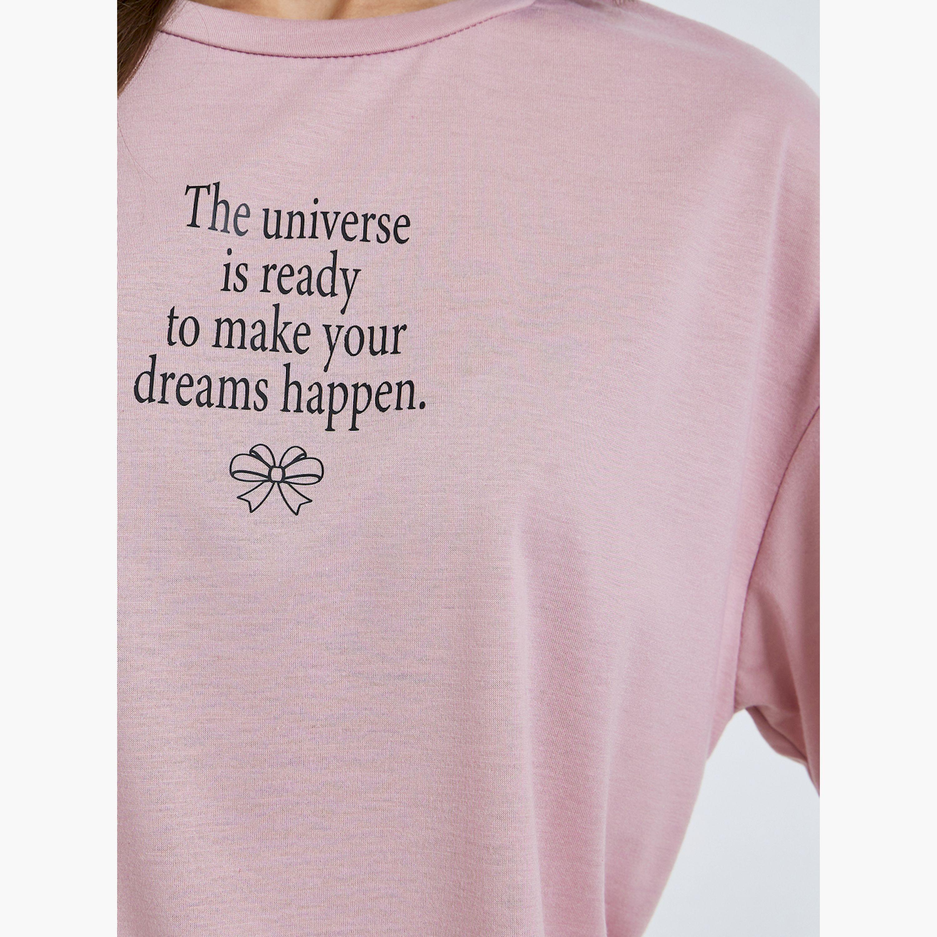 Styli Pink Slogan Print Oversized T-Shirt-women-clothing-tshirts-image-5