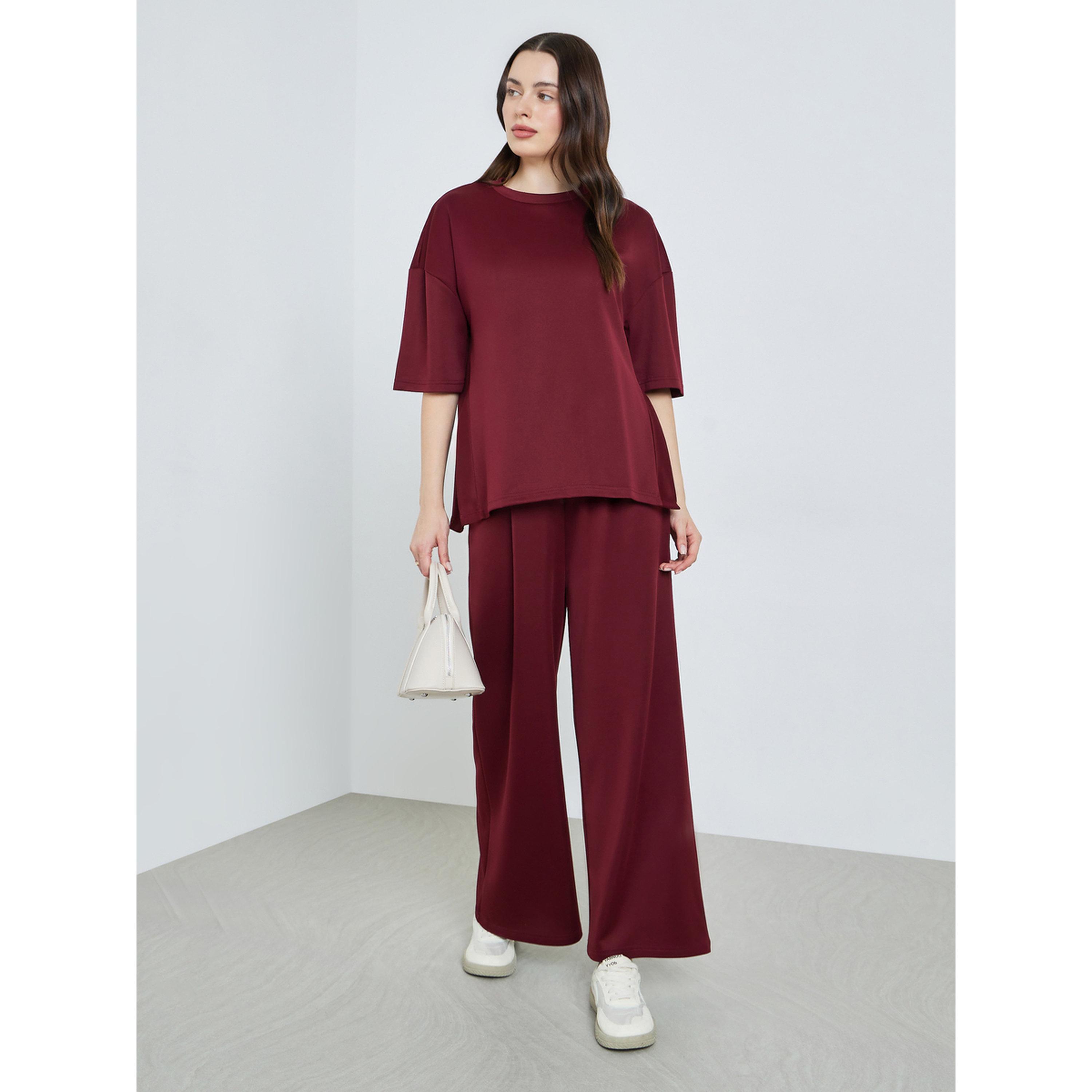 Styli Women Burgundy Solid Oversized T-Shirt-women-clothing-tshirts-image-2