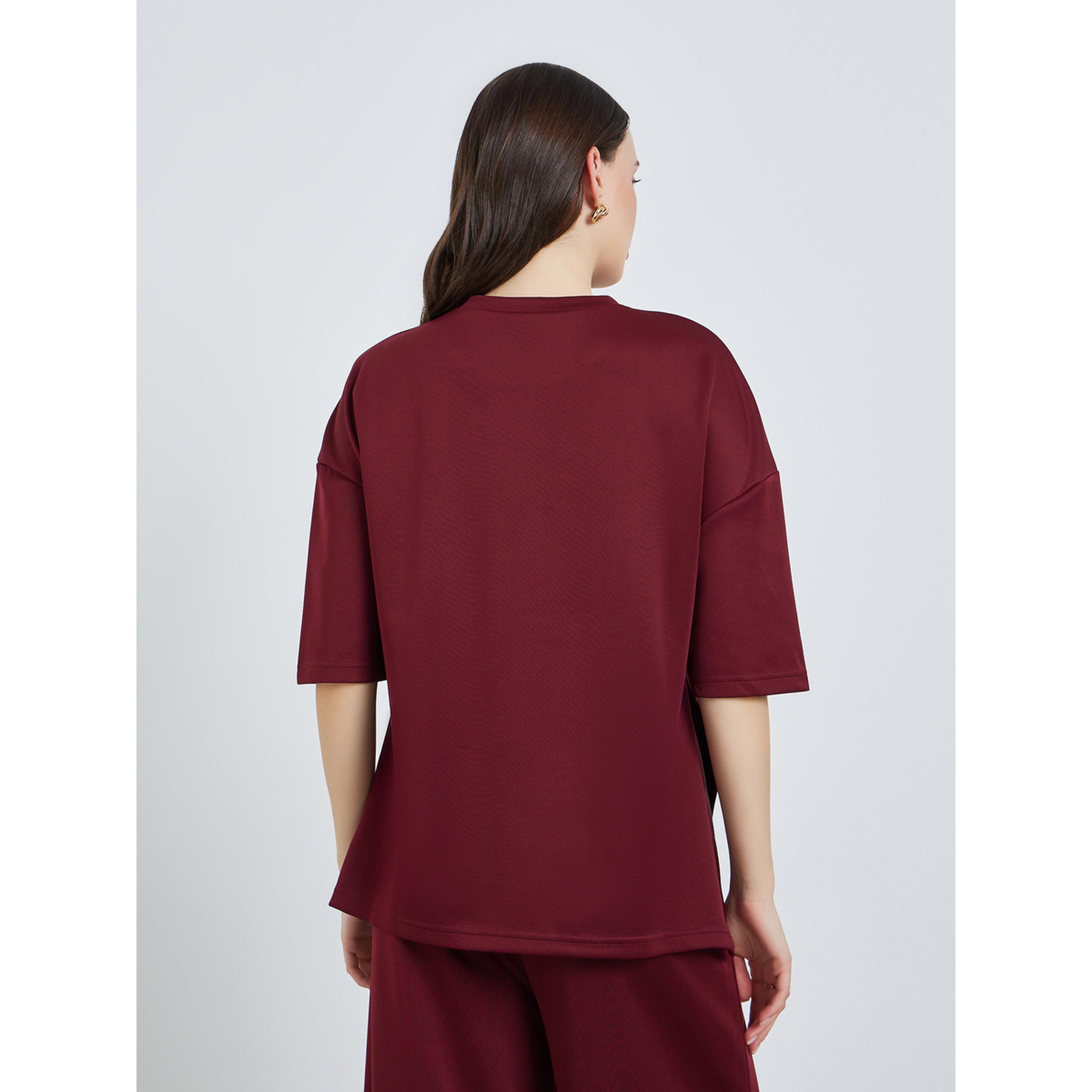 Styli Women Burgundy Solid Oversized T-Shirt-women-clothing-tshirts-image-4