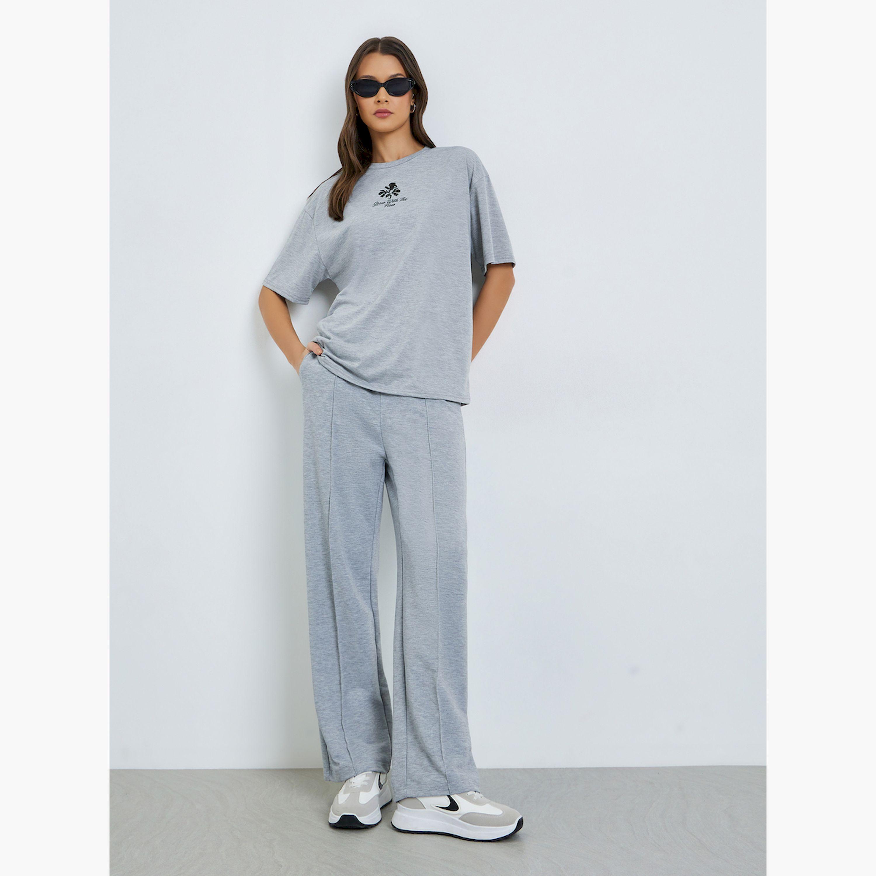 Styli Grey Wide Leg Joggers with Pintuck Detail-women-clothing-bottoms-joggers-image-2