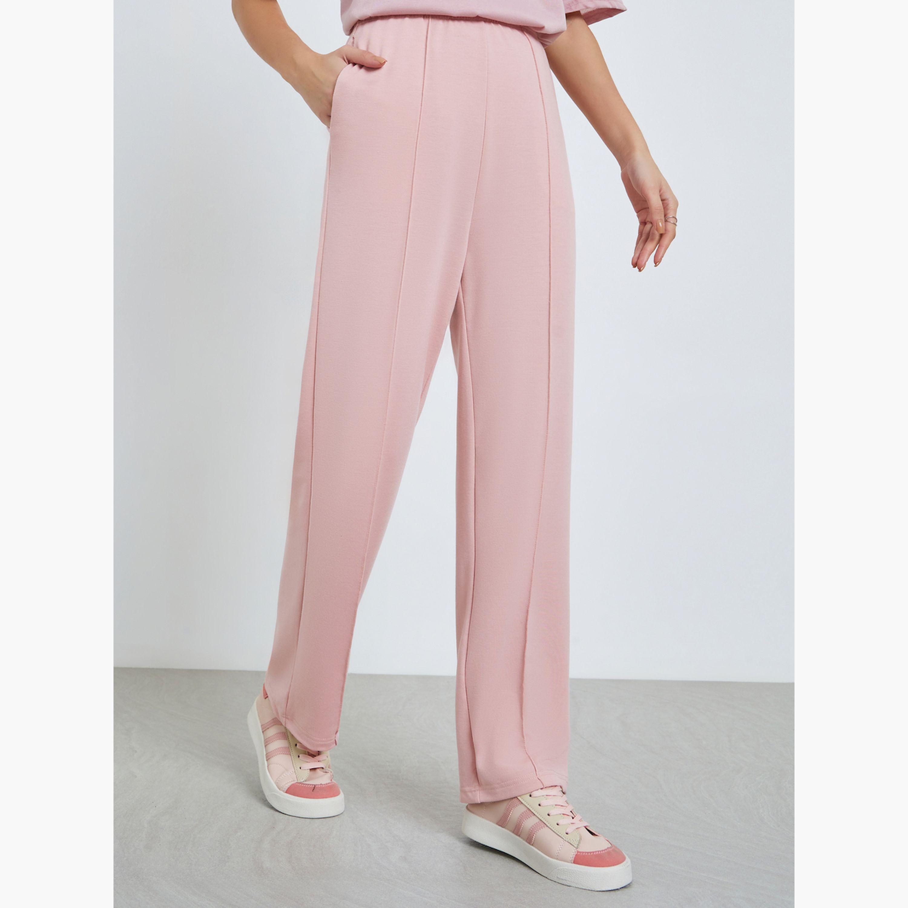 Styli Pink Wide Leg Joggers with Pintuck Detail-women-clothing-bottoms-joggers-image-1