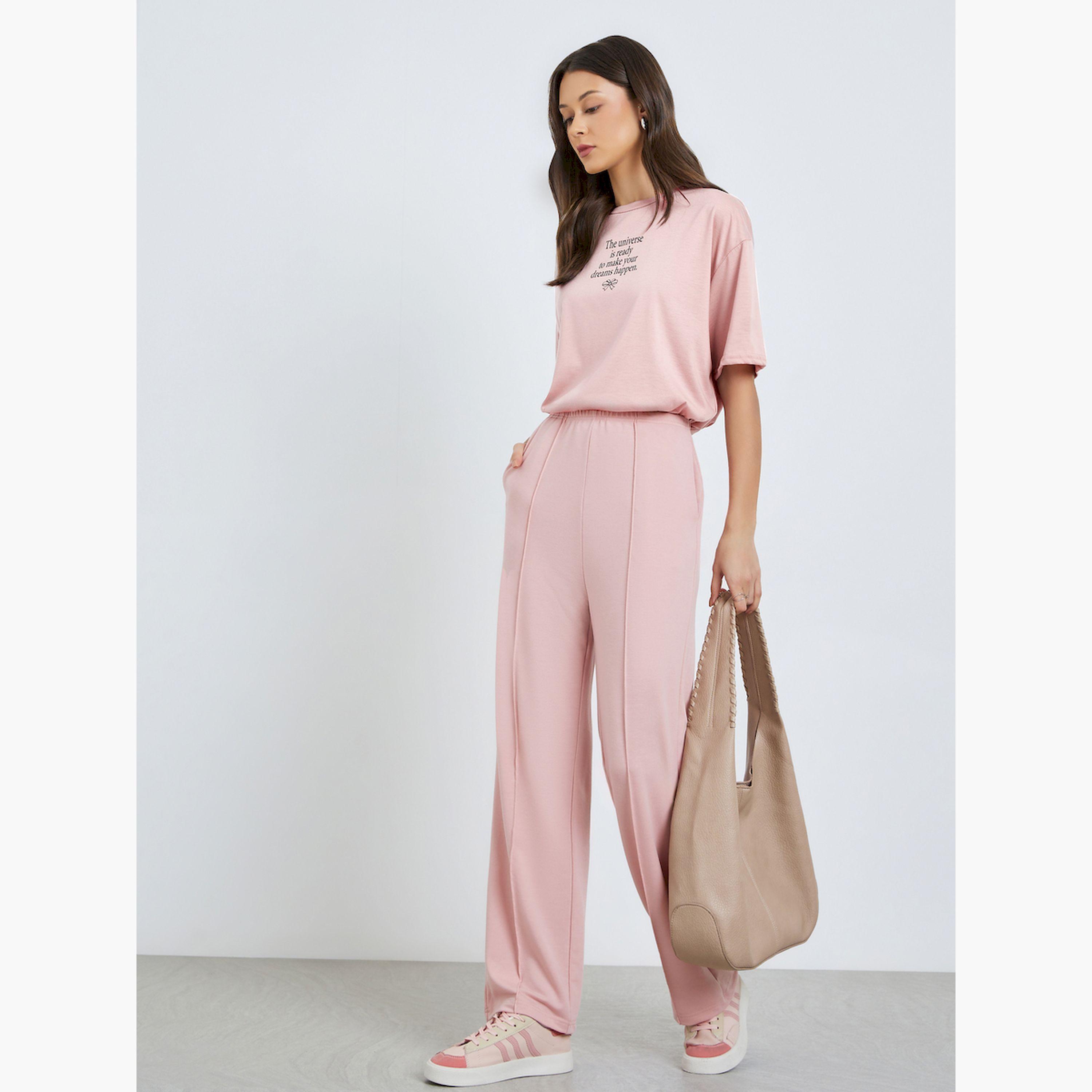 Styli Pink Wide Leg Joggers with Pintuck Detail-women-clothing-bottoms-joggers-image-2