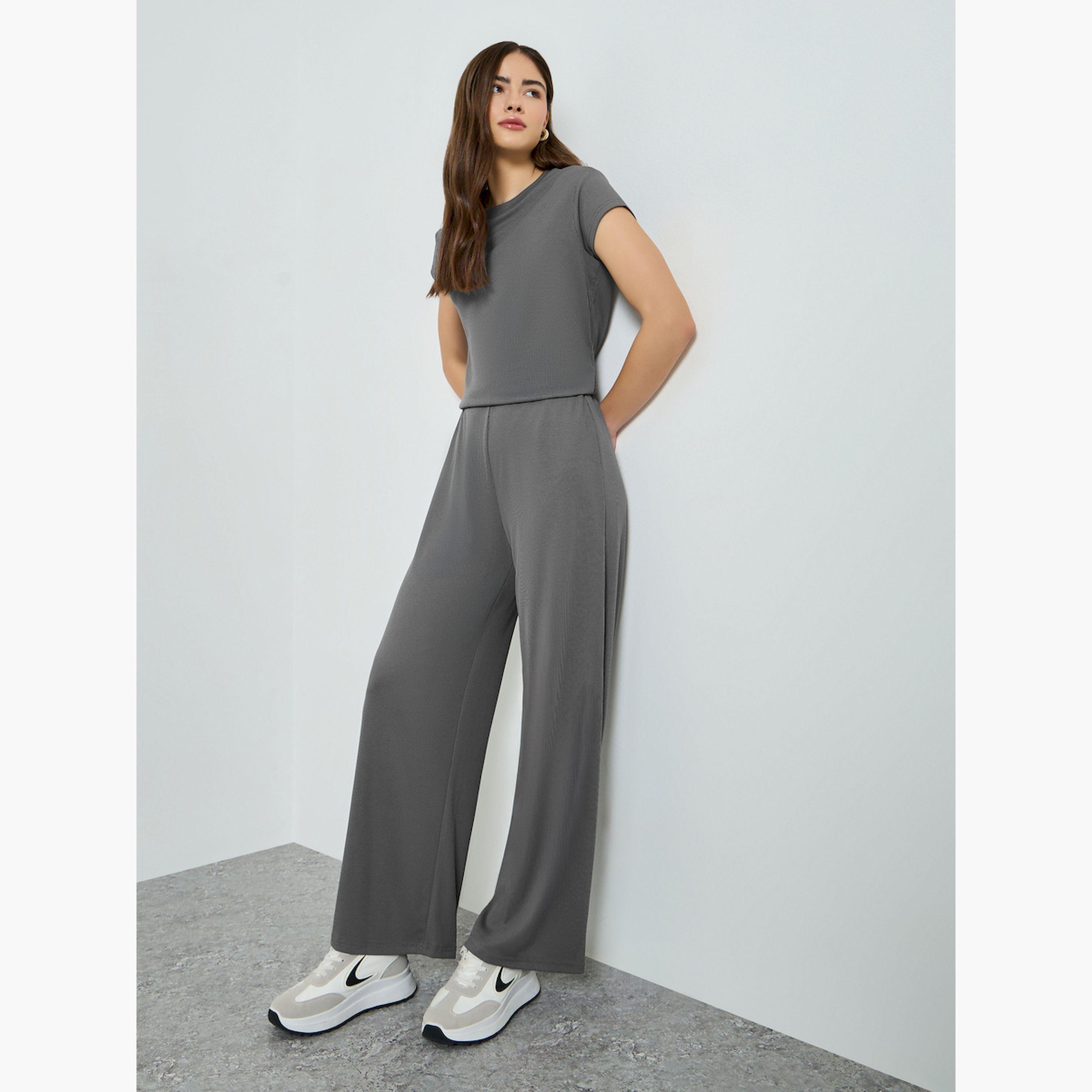 بنطال جوغر مضلع بأرجل واسعة-women-clothing-bottoms-joggers-image-2