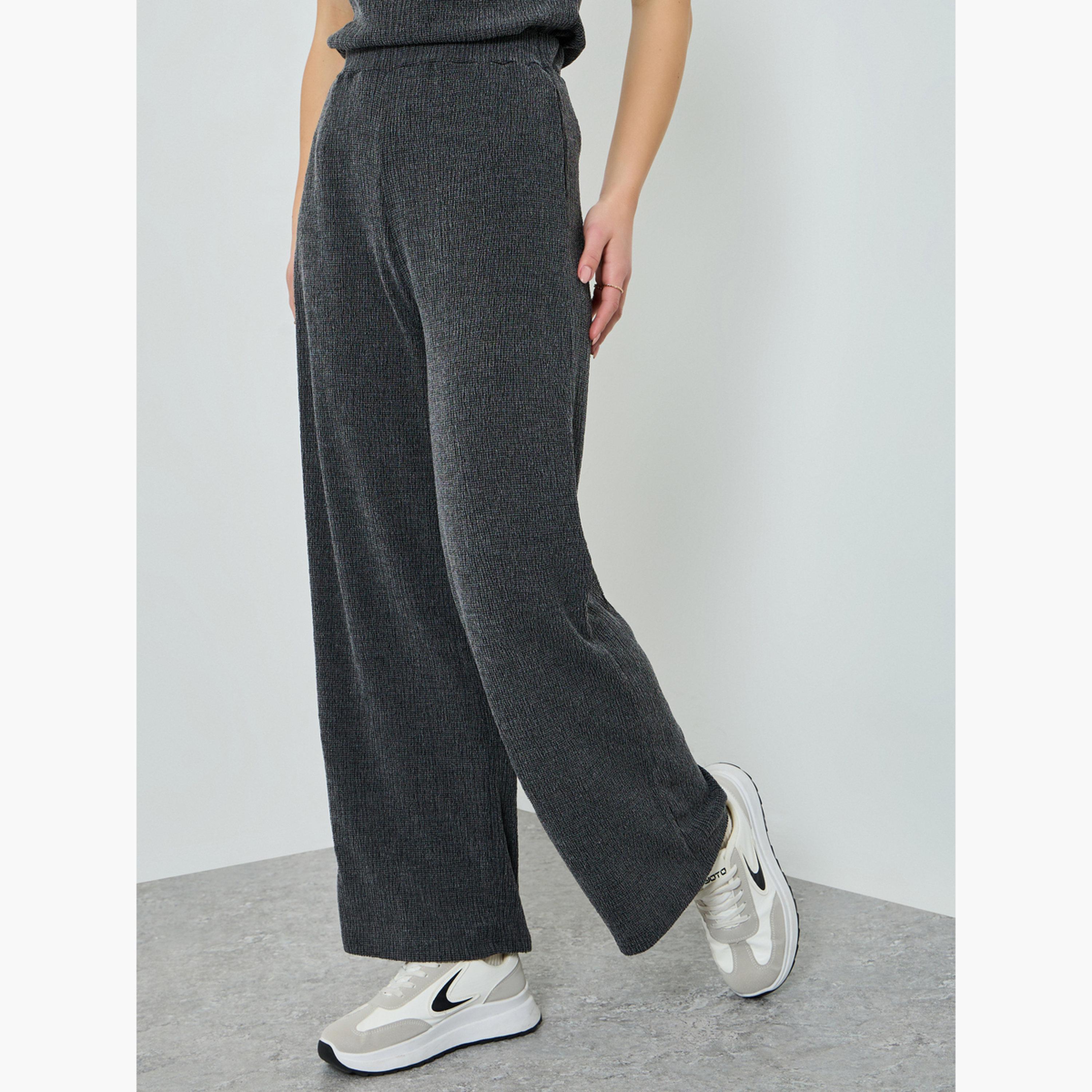 Styli Charcoal Textured Wide Leg Knit Joggers-men-clothing-bottoms-joggers-image-1