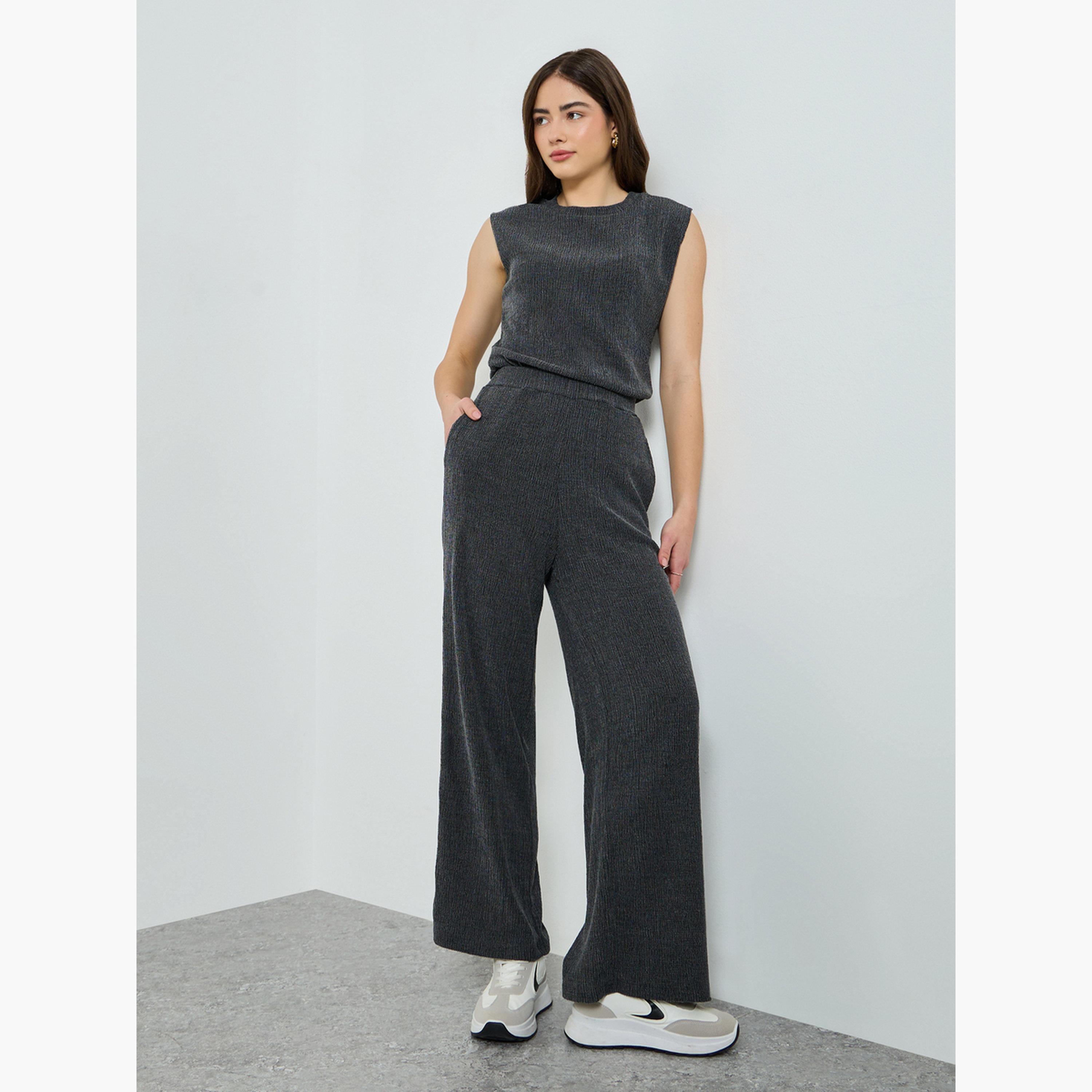 Styli Charcoal Textured Wide Leg Knit Joggers-men-clothing-bottoms-joggers-image-2
