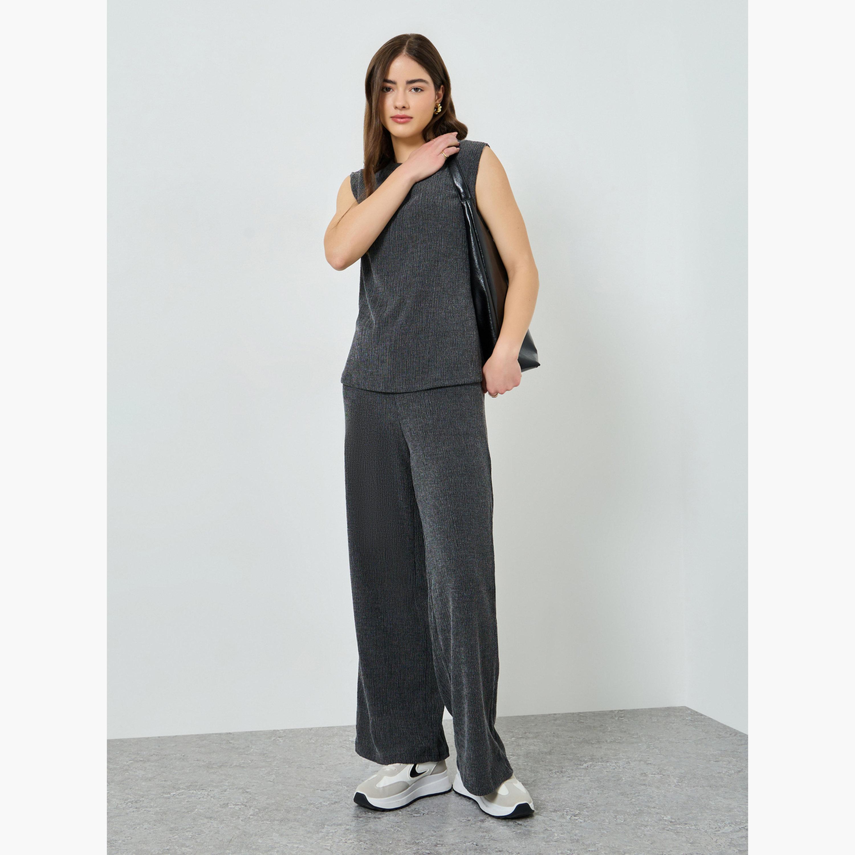 Styli Charcoal Textured Wide Leg Knit Joggers-men-clothing-bottoms-joggers-image-4