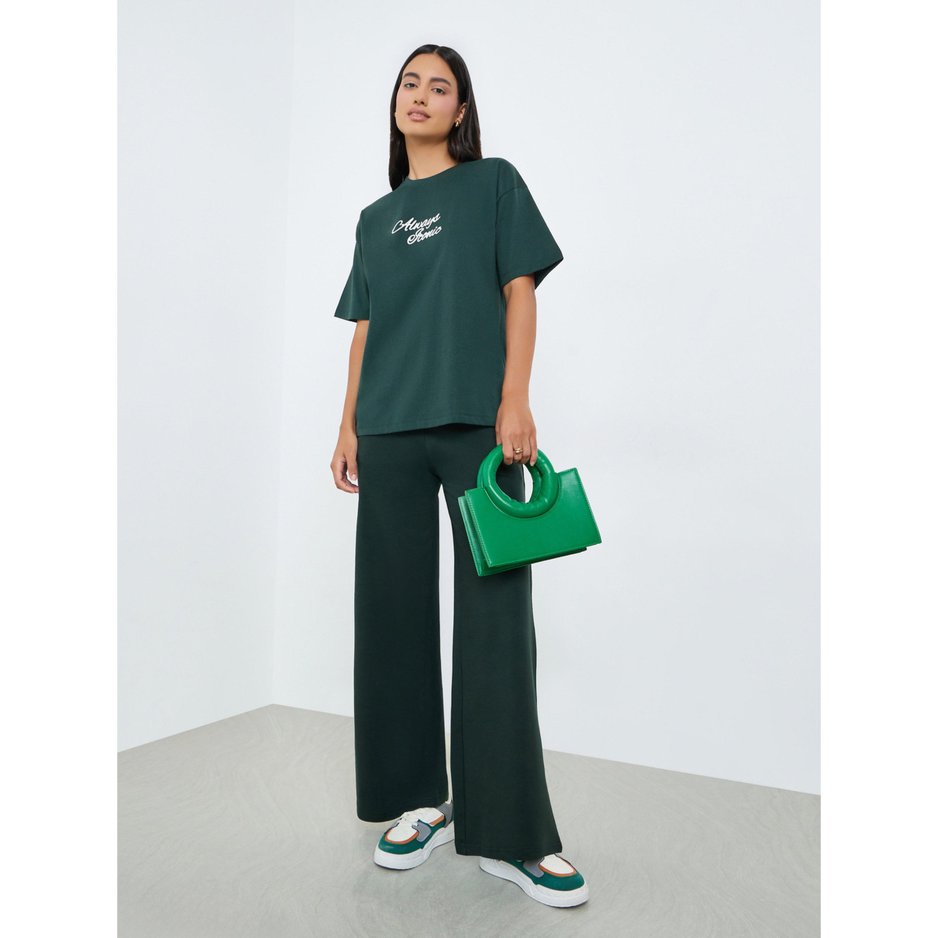 Styli Dark Green Slogan Print Oversized T-Shirt-women-clothing-tshirts-image-2