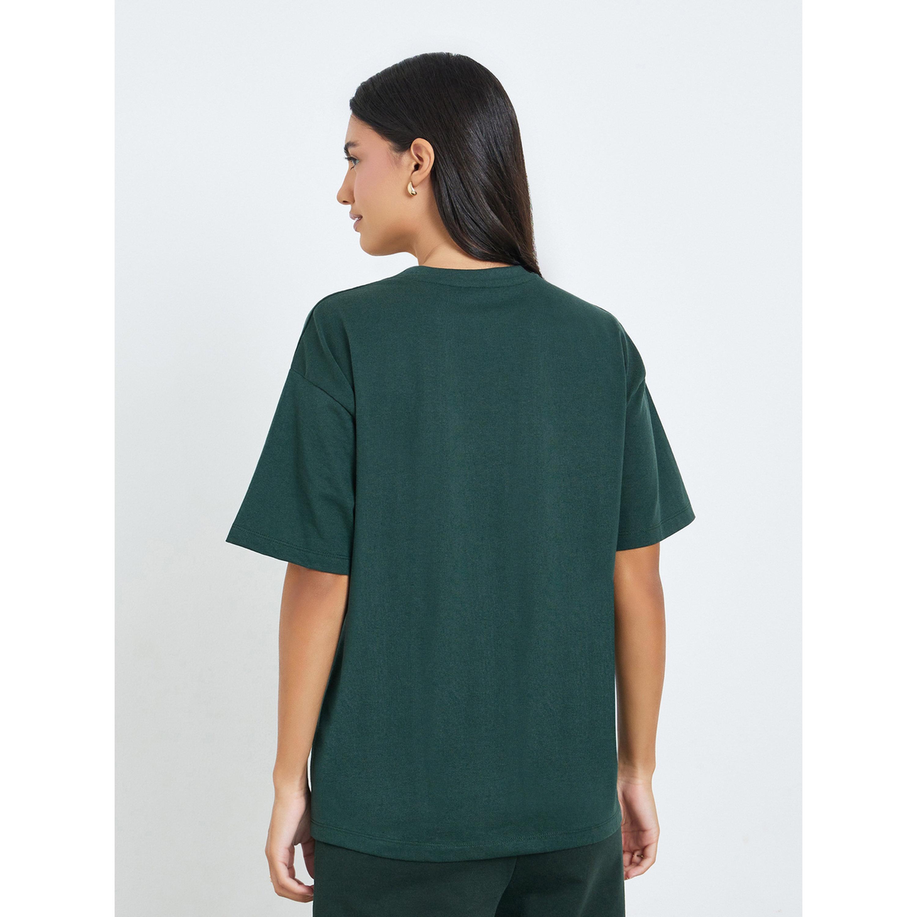 Styli Dark Green Slogan Print Oversized T-Shirt-women-clothing-tshirts-image-4