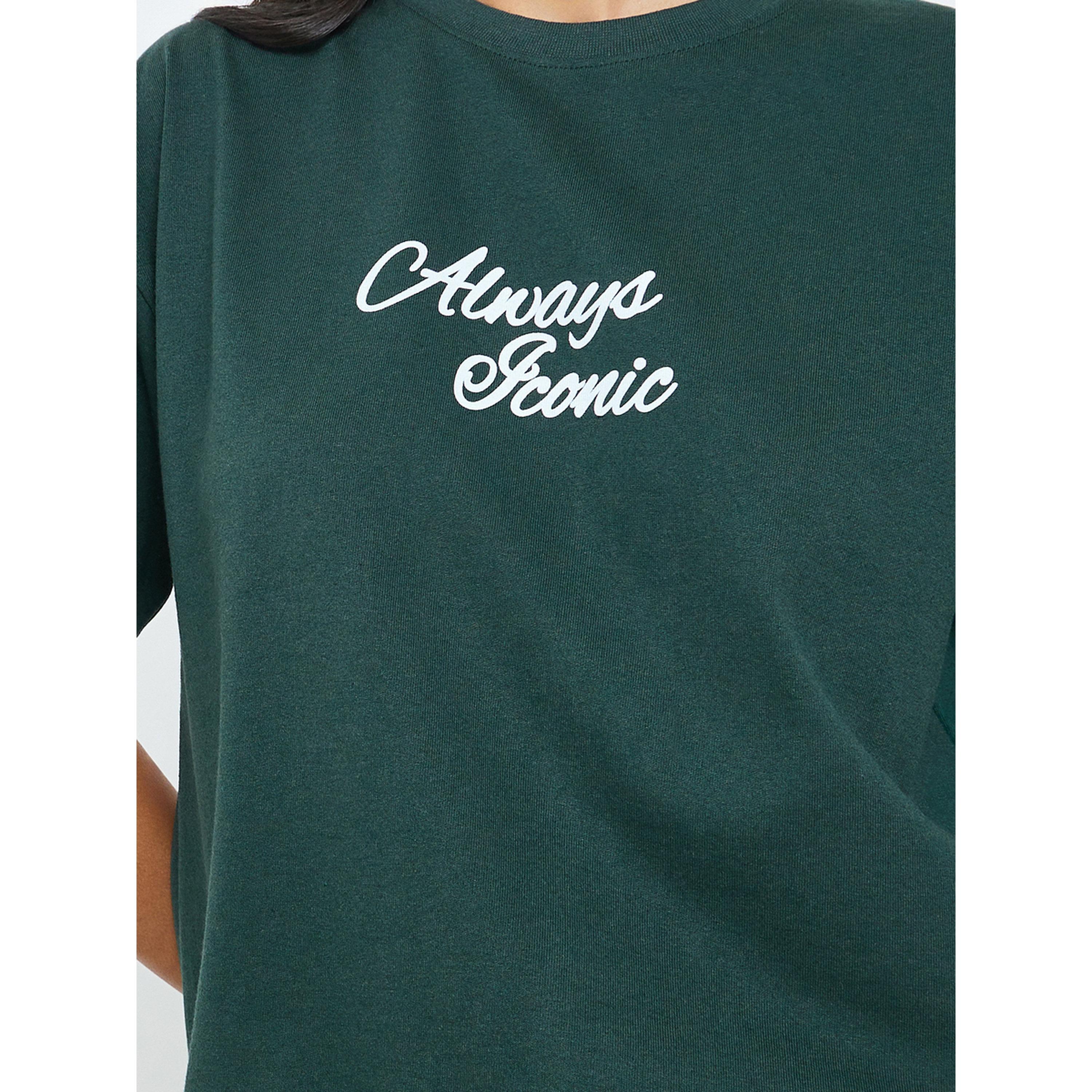 Styli Dark Green Slogan Print Oversized T-Shirt-women-clothing-tshirts-image-5