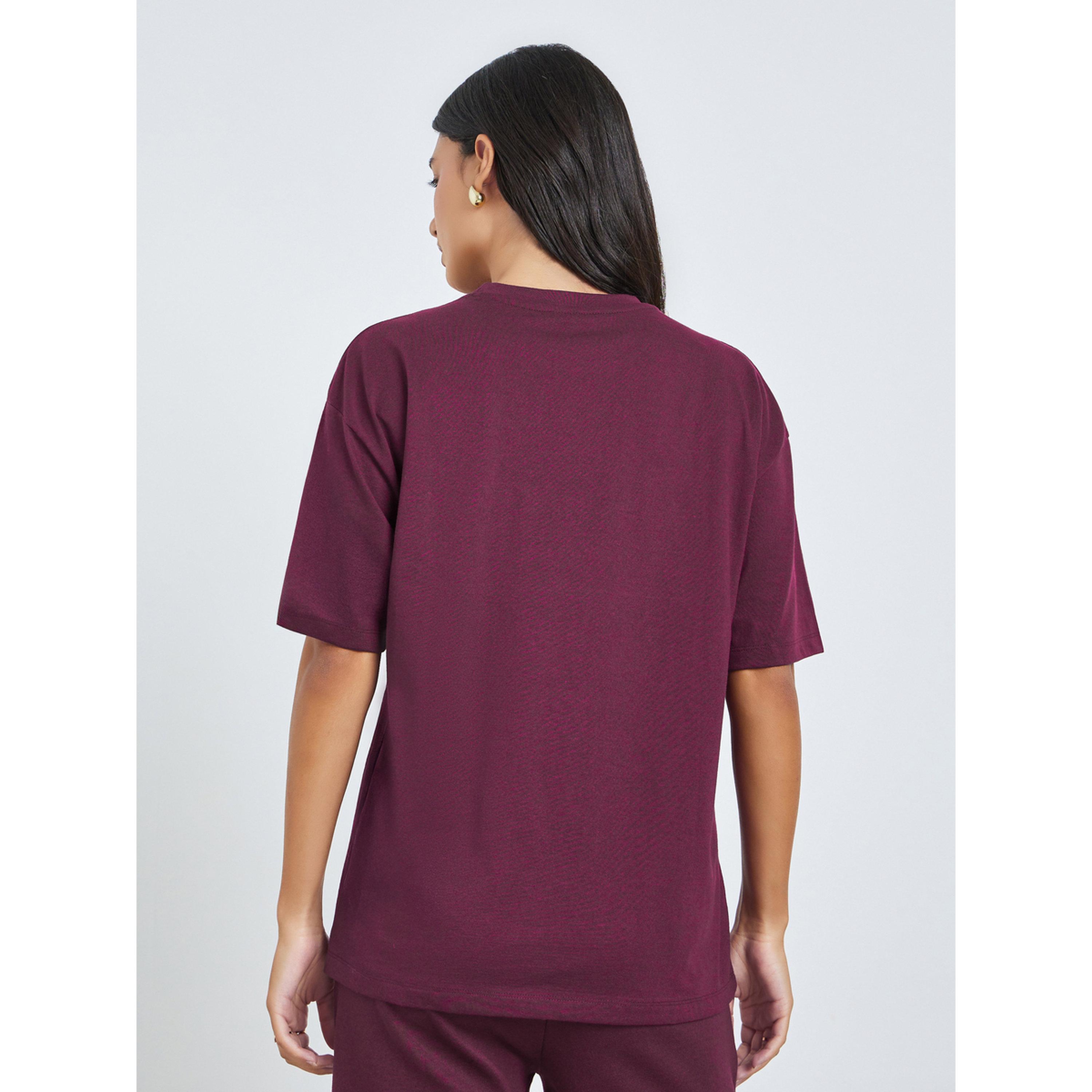Styli Burgundy Embroidered Floral Oversized T-Shirt-women-clothing-tshirts-image-4
