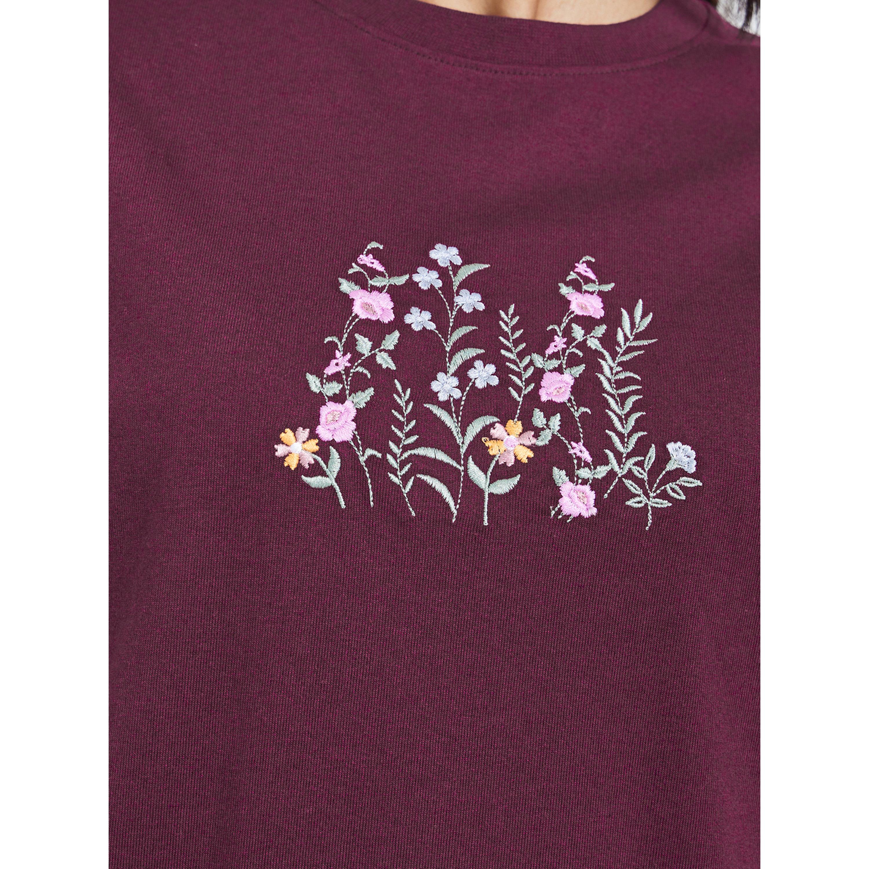 Styli Burgundy Embroidered Floral Oversized T-Shirt-women-clothing-tshirts-image-5
