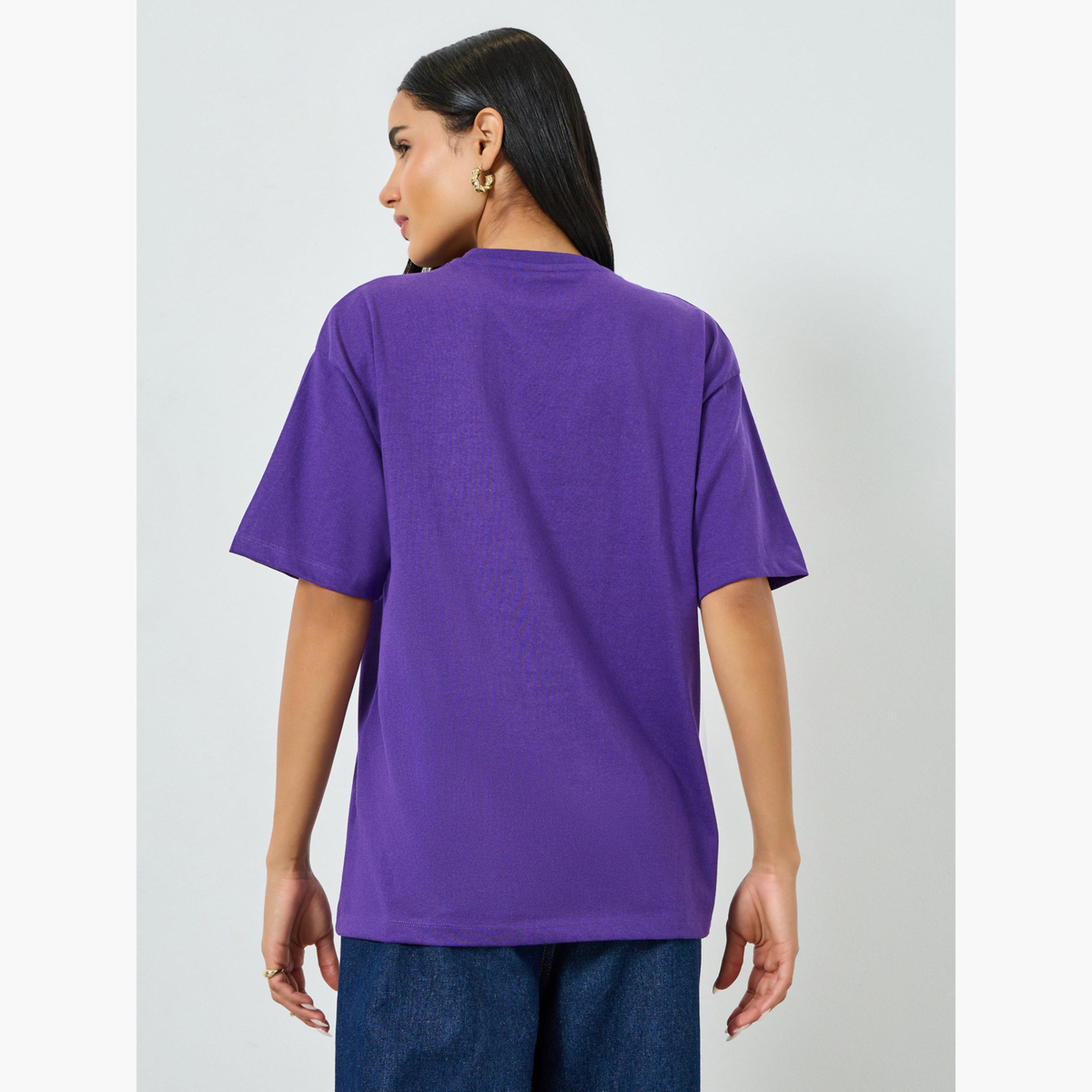 Styli Purple Embroidered Detail Oversized T-Shirt-women-clothing-tshirts-image-5