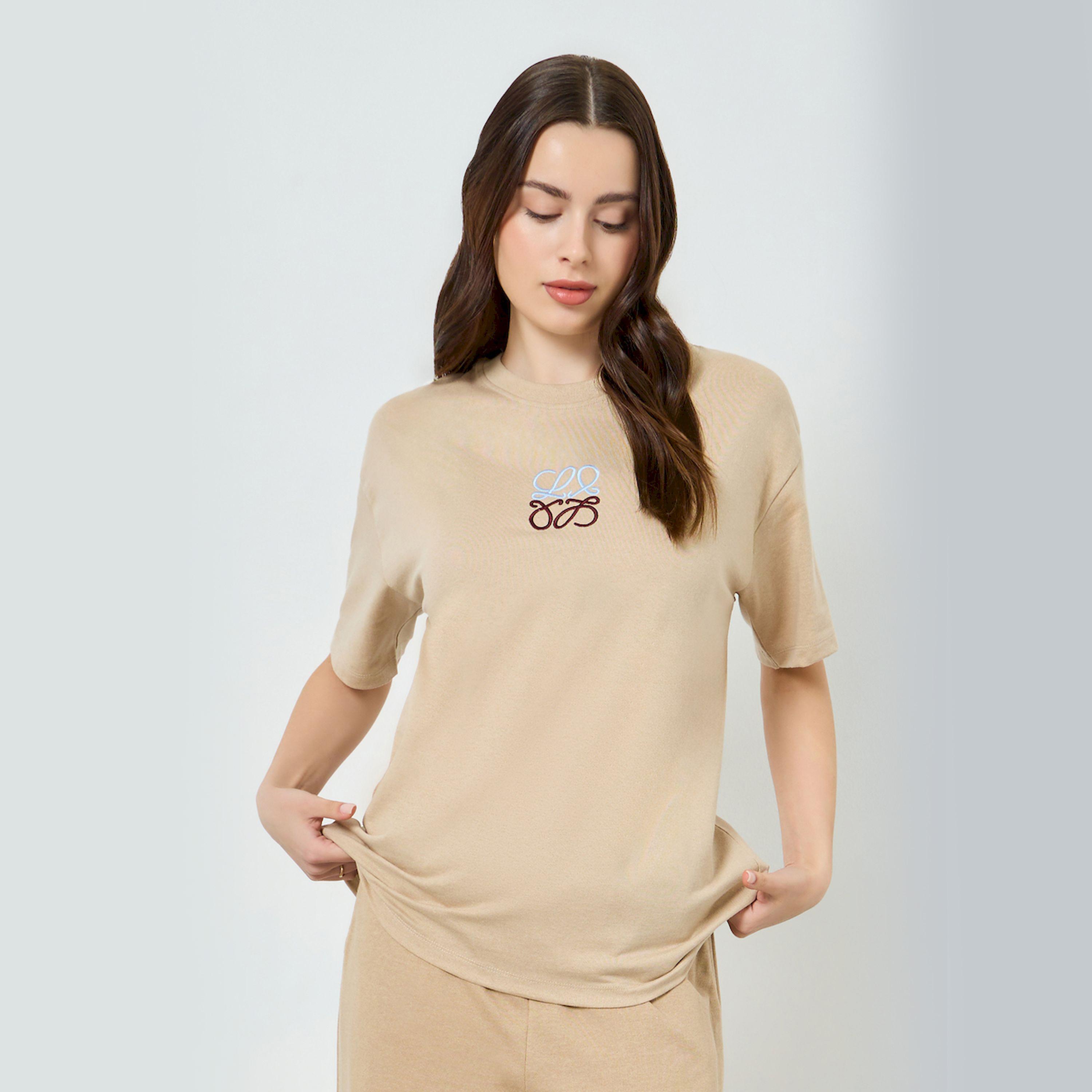Styli Beige Embroidered Detail Oversized T-Shirt-women-clothing-tshirts-image-1