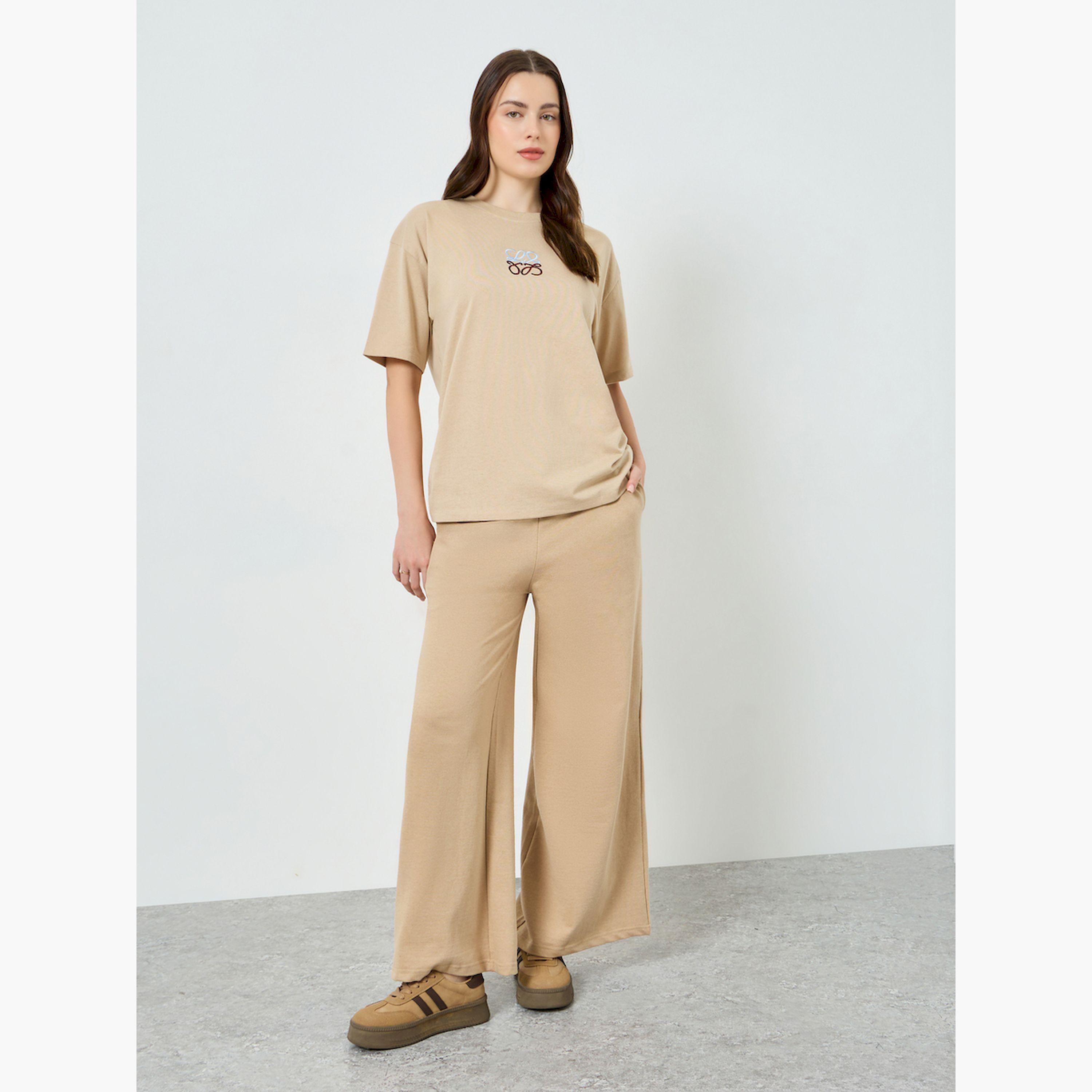 Styli Beige Embroidered Detail Oversized T-Shirt-women-clothing-tshirts-image-2