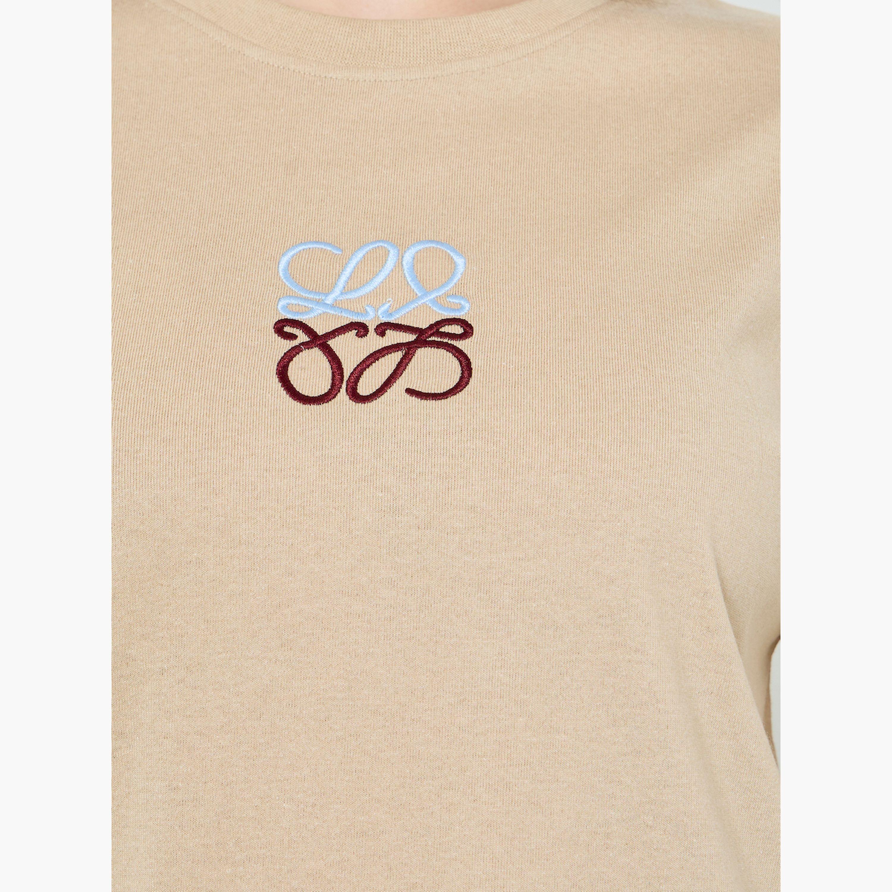 Styli Beige Embroidered Detail Oversized T-Shirt-women-clothing-tshirts-image-4