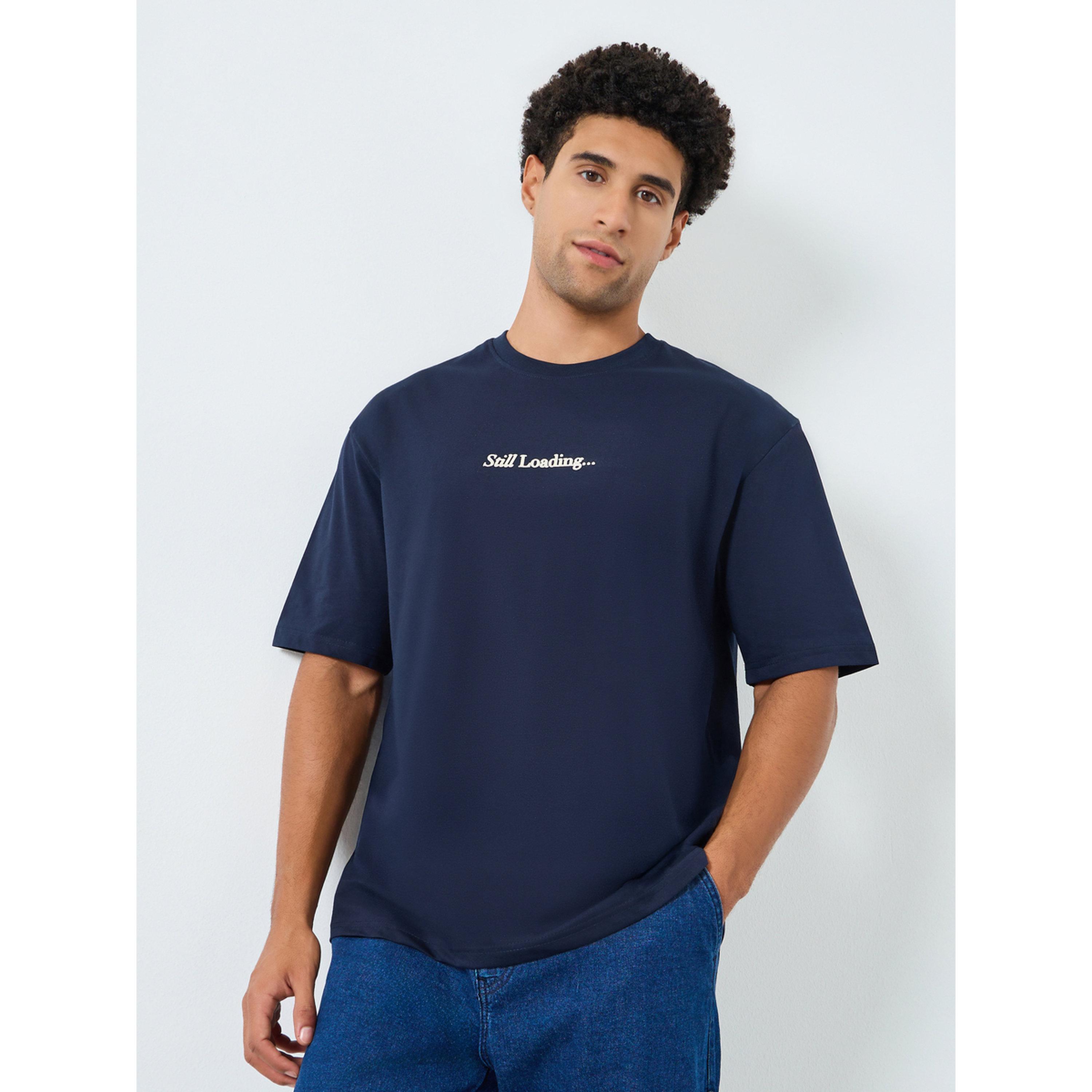 Styli Men Navy Blue Graphic Print Oversized T-Shirt-men-clothing-tshirtsandpolos-tshirts-image-1