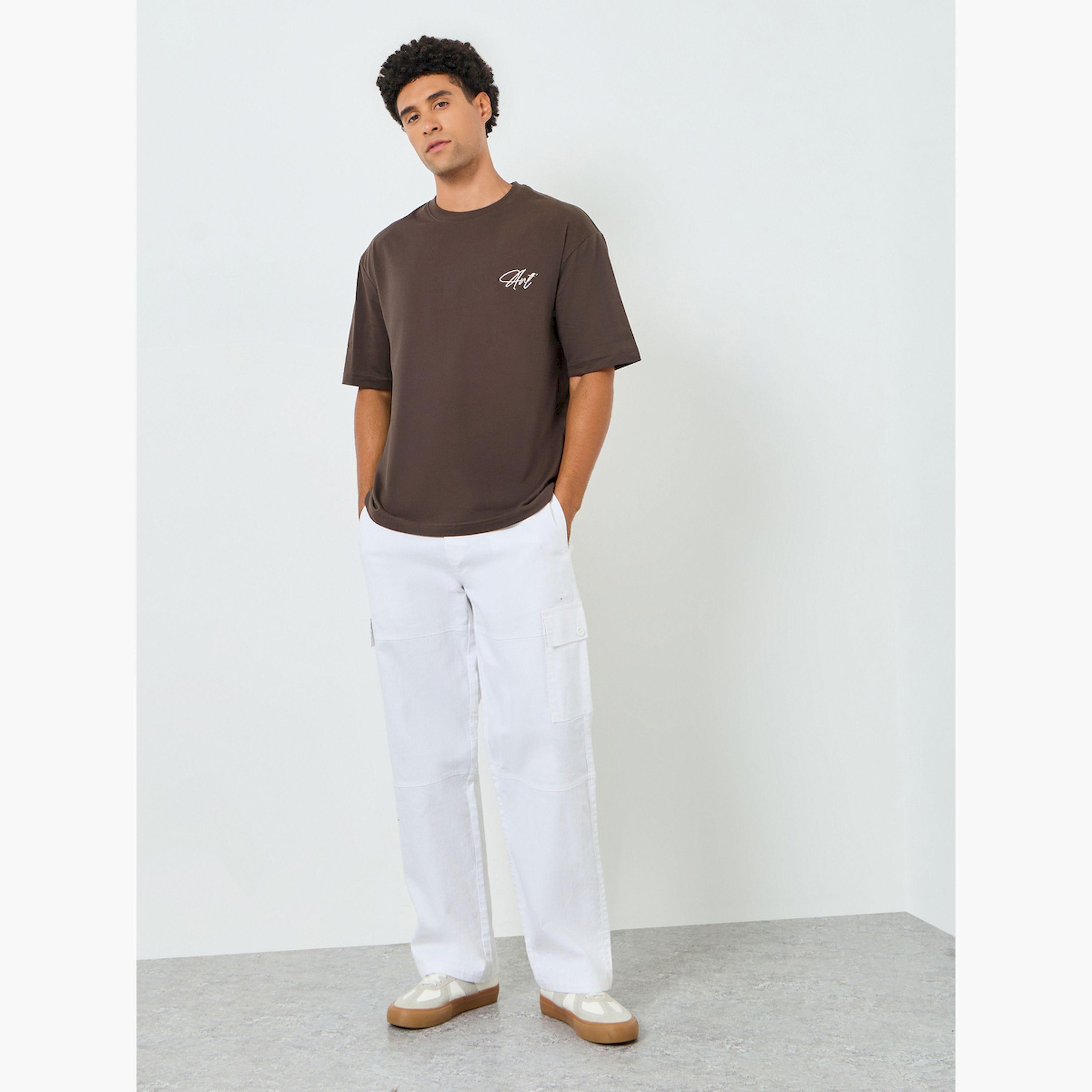 Styli Men Brown Oversized Embroidered T-Shirt-men-clothing-tshirtsandpolos-tshirts-image-2