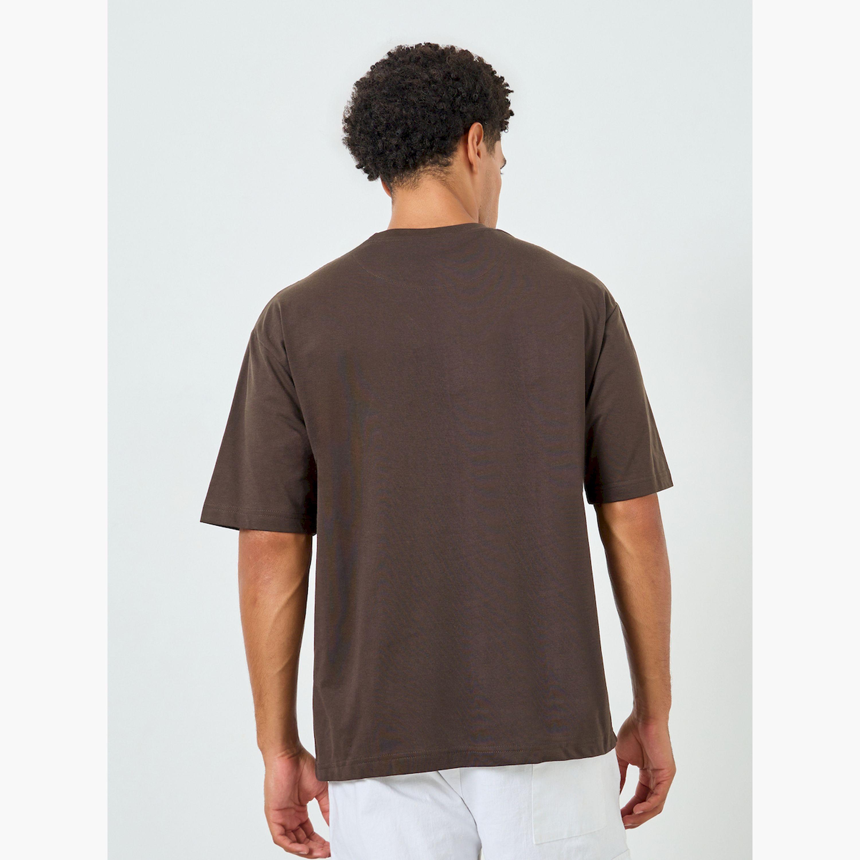 Styli Men Brown Oversized Embroidered T-Shirt-men-clothing-tshirtsandpolos-tshirts-image-3