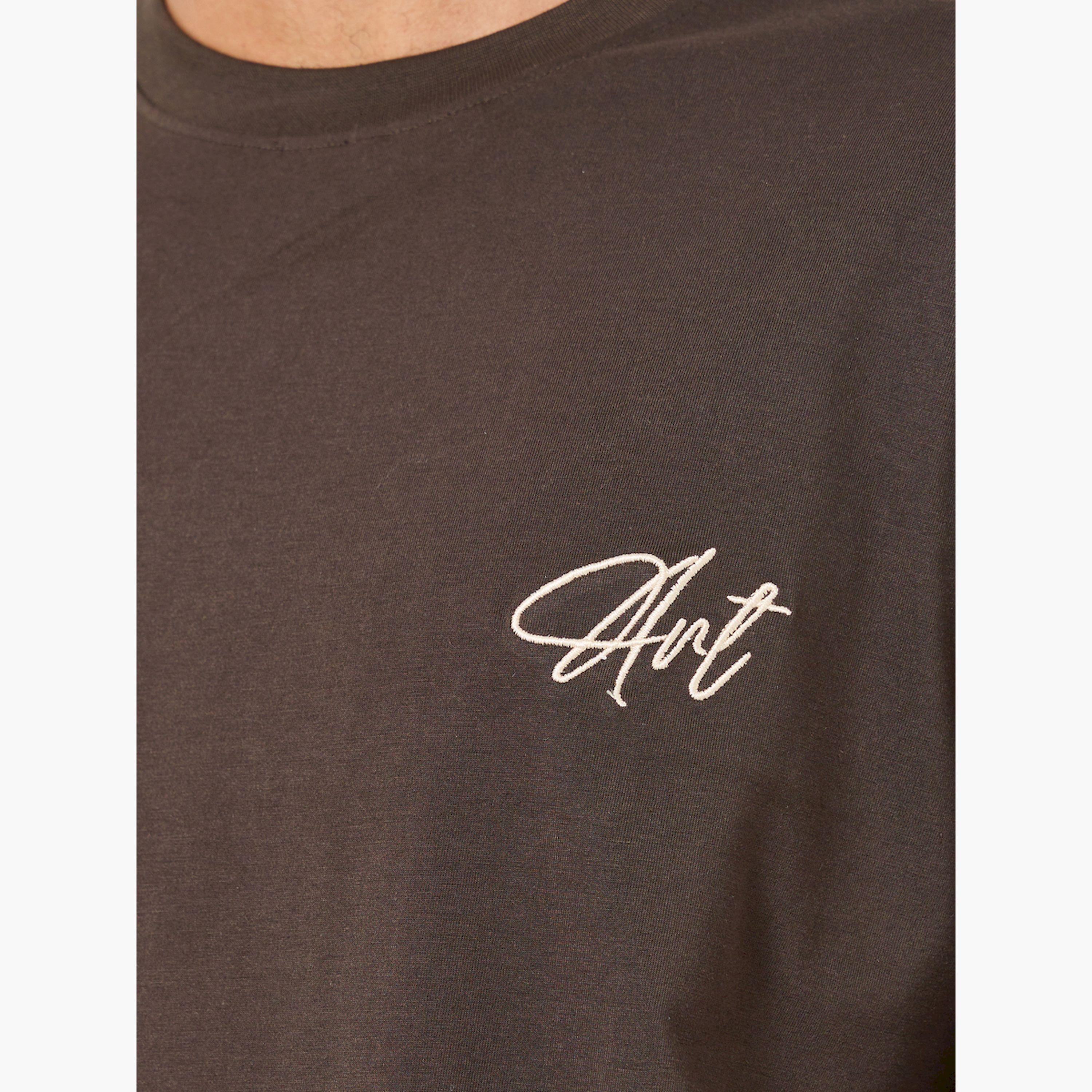 Styli Men Brown Oversized Embroidered T-Shirt-men-clothing-tshirtsandpolos-tshirts-image-4