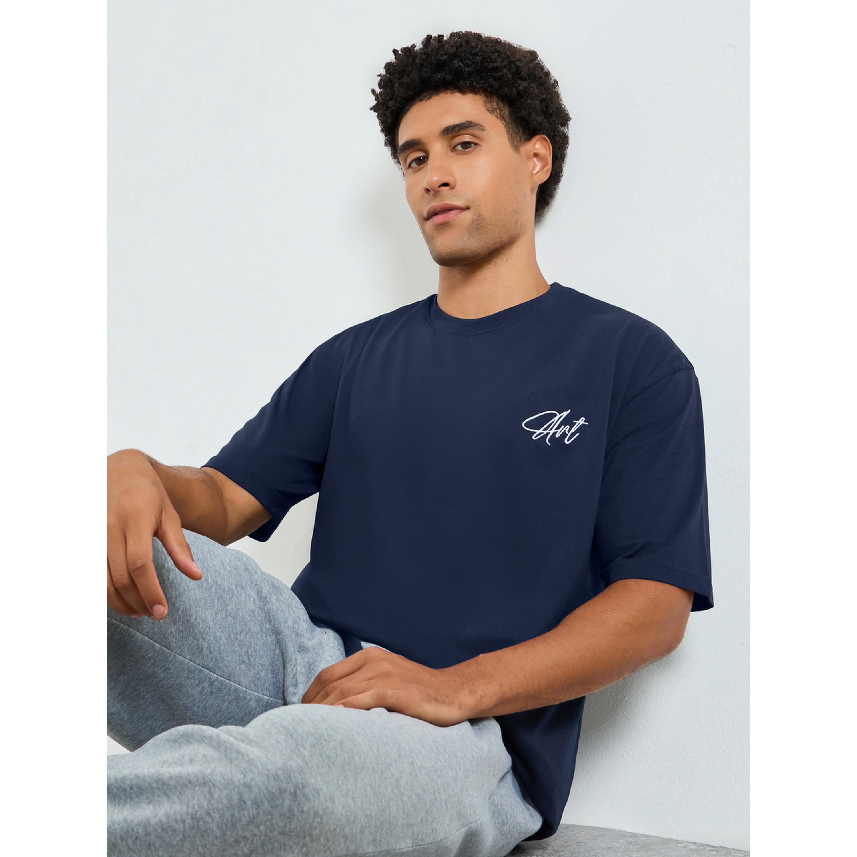 Styli Men Navy Blue Oversized Embroidered T-Shirt-men-clothing-tshirtsandpolos-tshirts-image-3