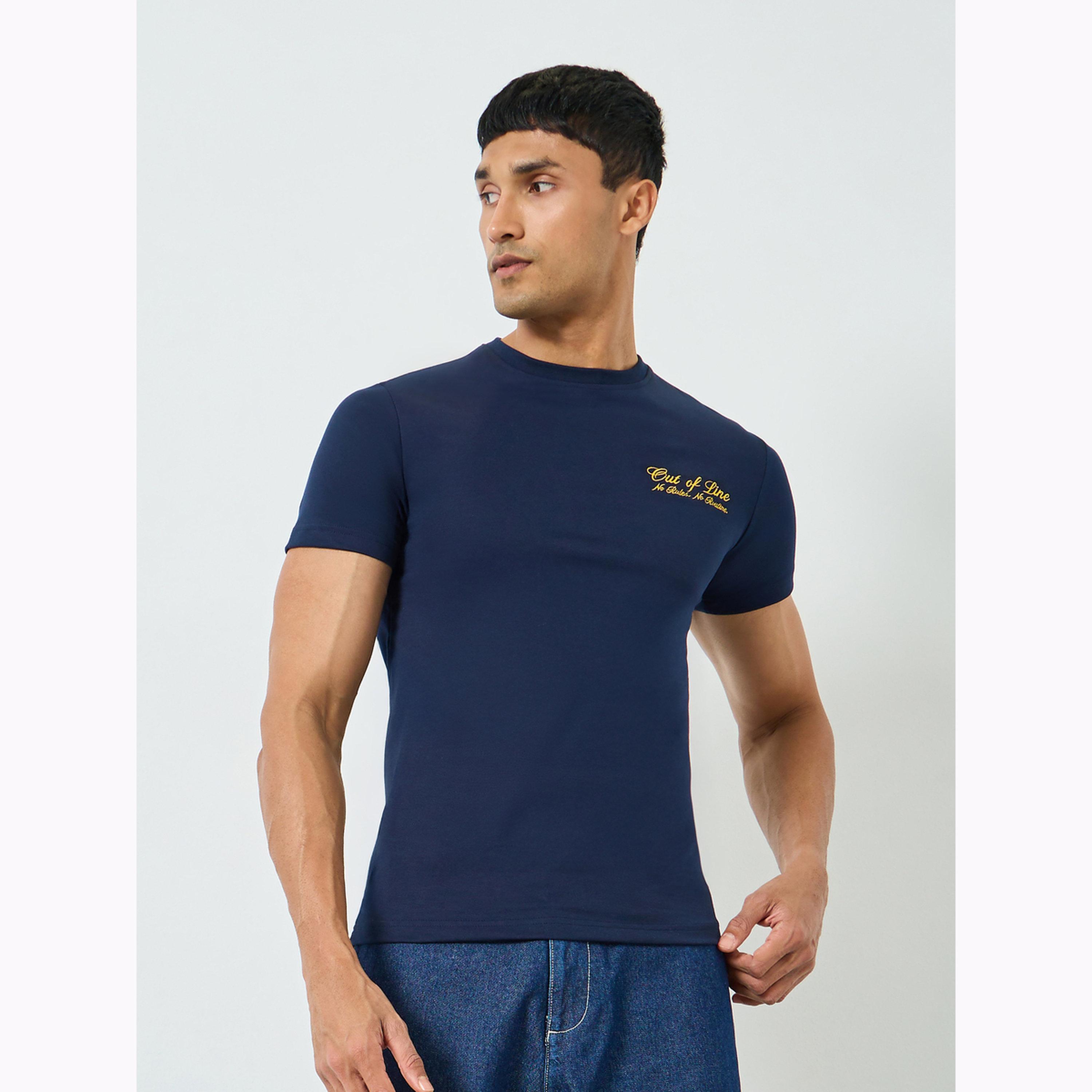 Styli Men Navy Blue Embroidered T-Shirt-men-clothing-tshirtsandpolos-tshirts-image-1