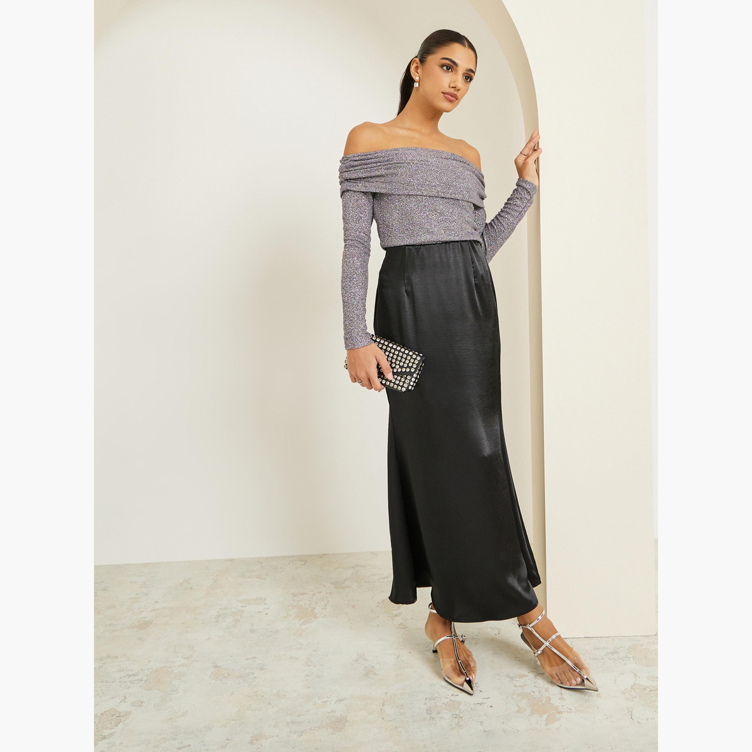Styli Women Grey Shimmer Off Shoulder Top-women-clothing-shirtsandblouses-blouses-image-2