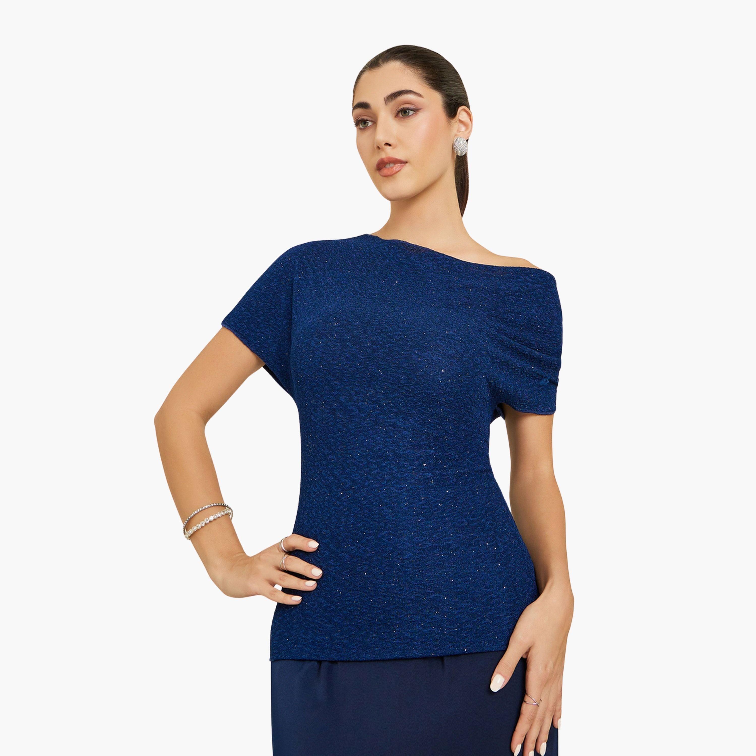 بلوزة محبوكة بياقة غير متماثلة-women-clothing-shirtsandblouses-blouses-image-1