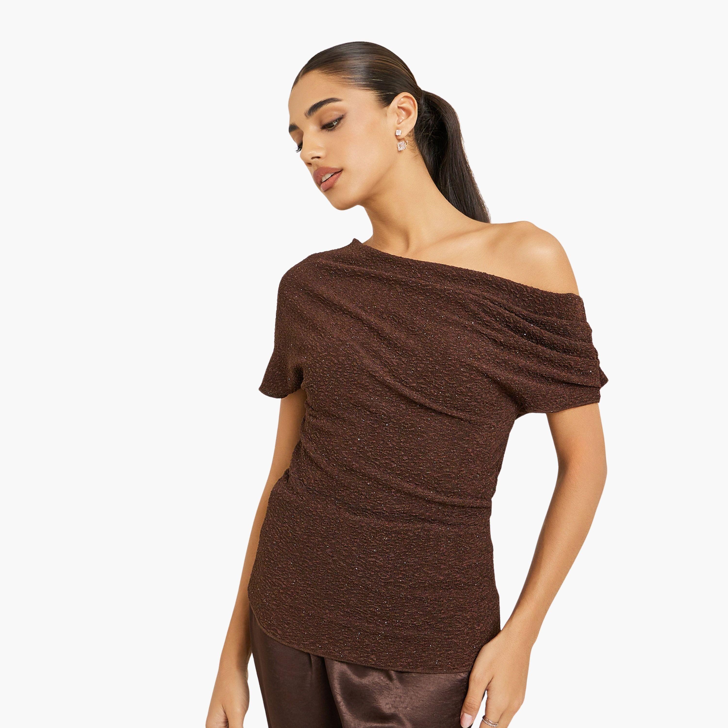 بلوزة محبوكة بياقة غير متماثلة الطول-women-clothing-shirtsandblouses-blouses-image-1
