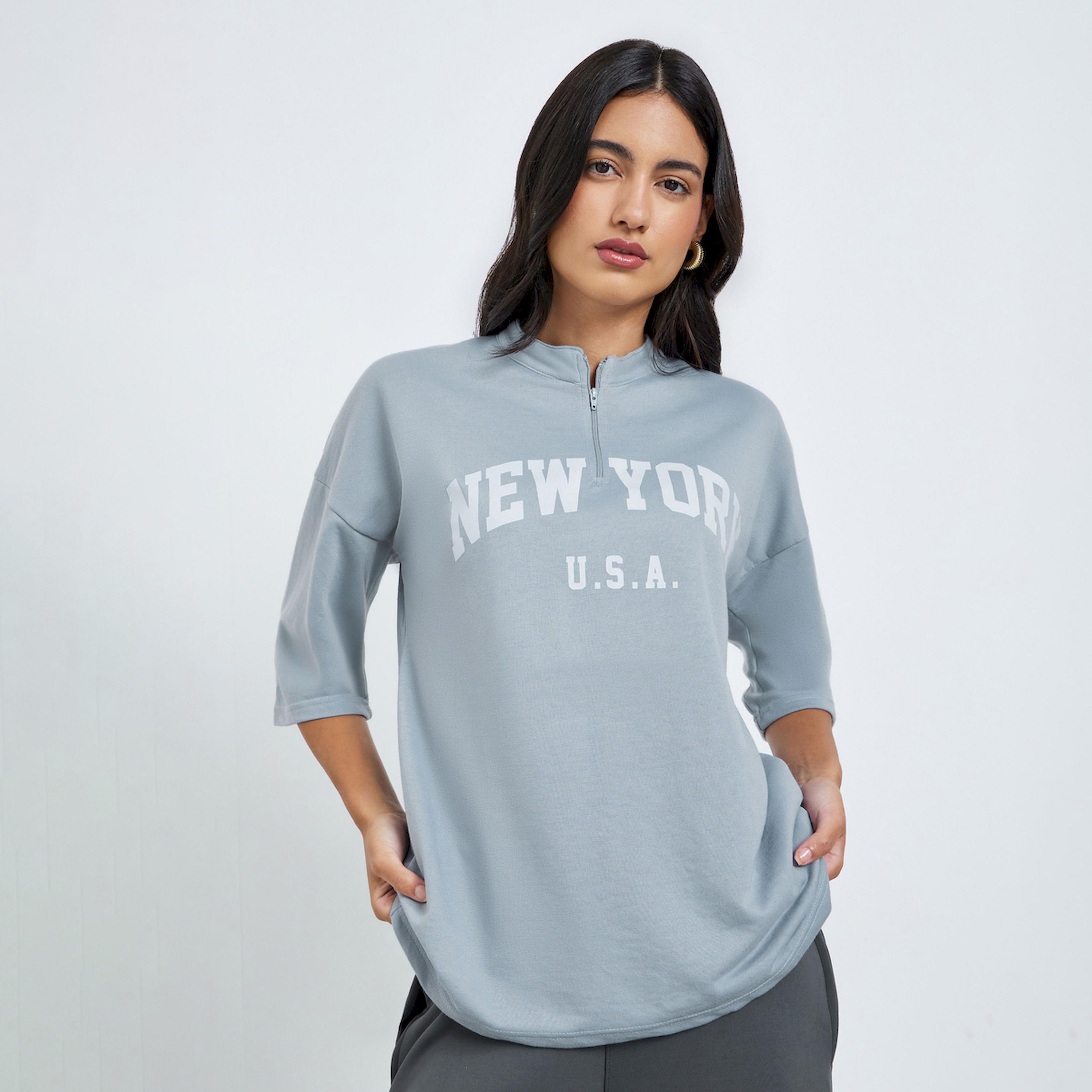Styli Women Grey Oversized Graphic Print T-Shirt-women-clothing-tshirts-image-1
