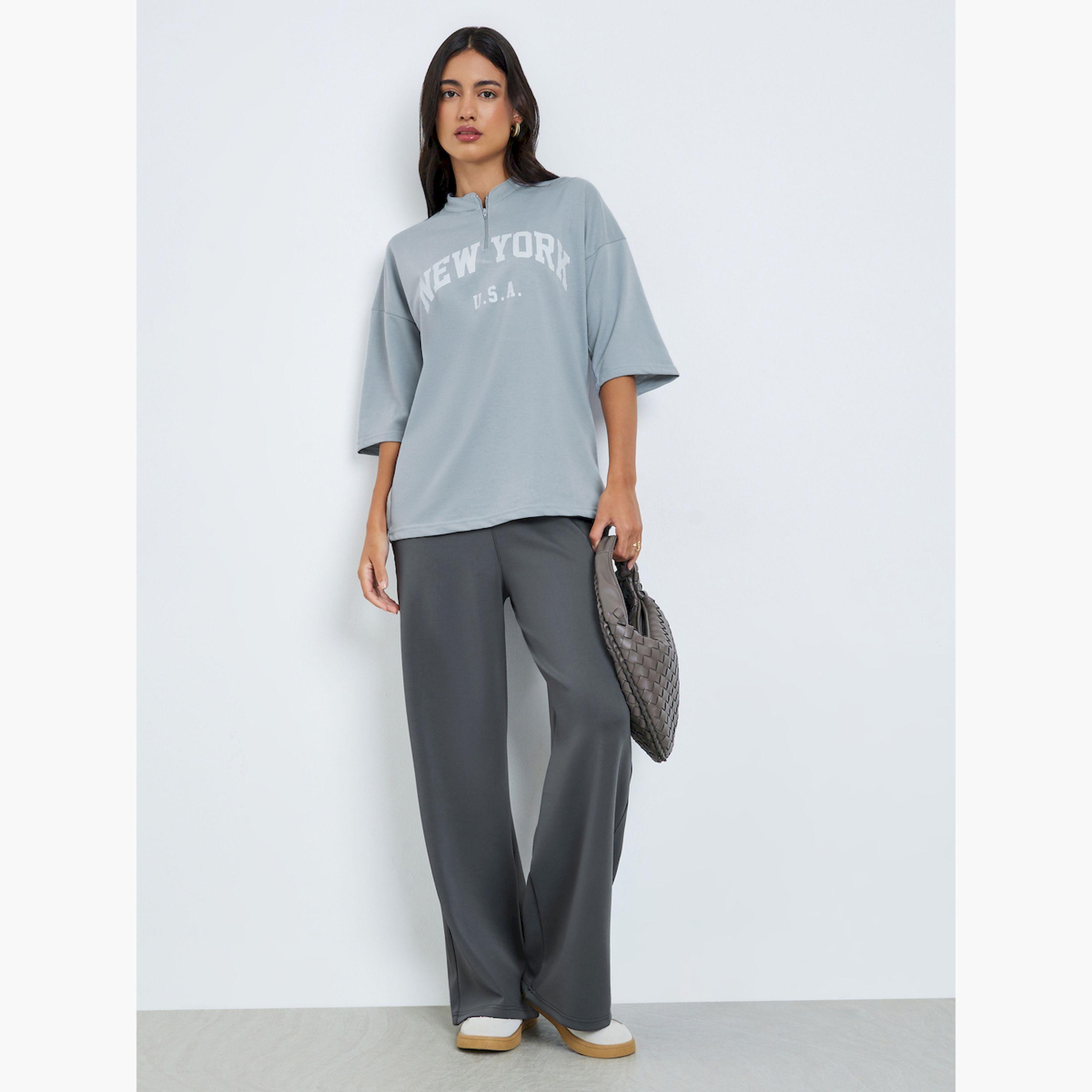 Styli Women Grey Oversized Graphic Print T-Shirt-women-clothing-tshirts-image-2