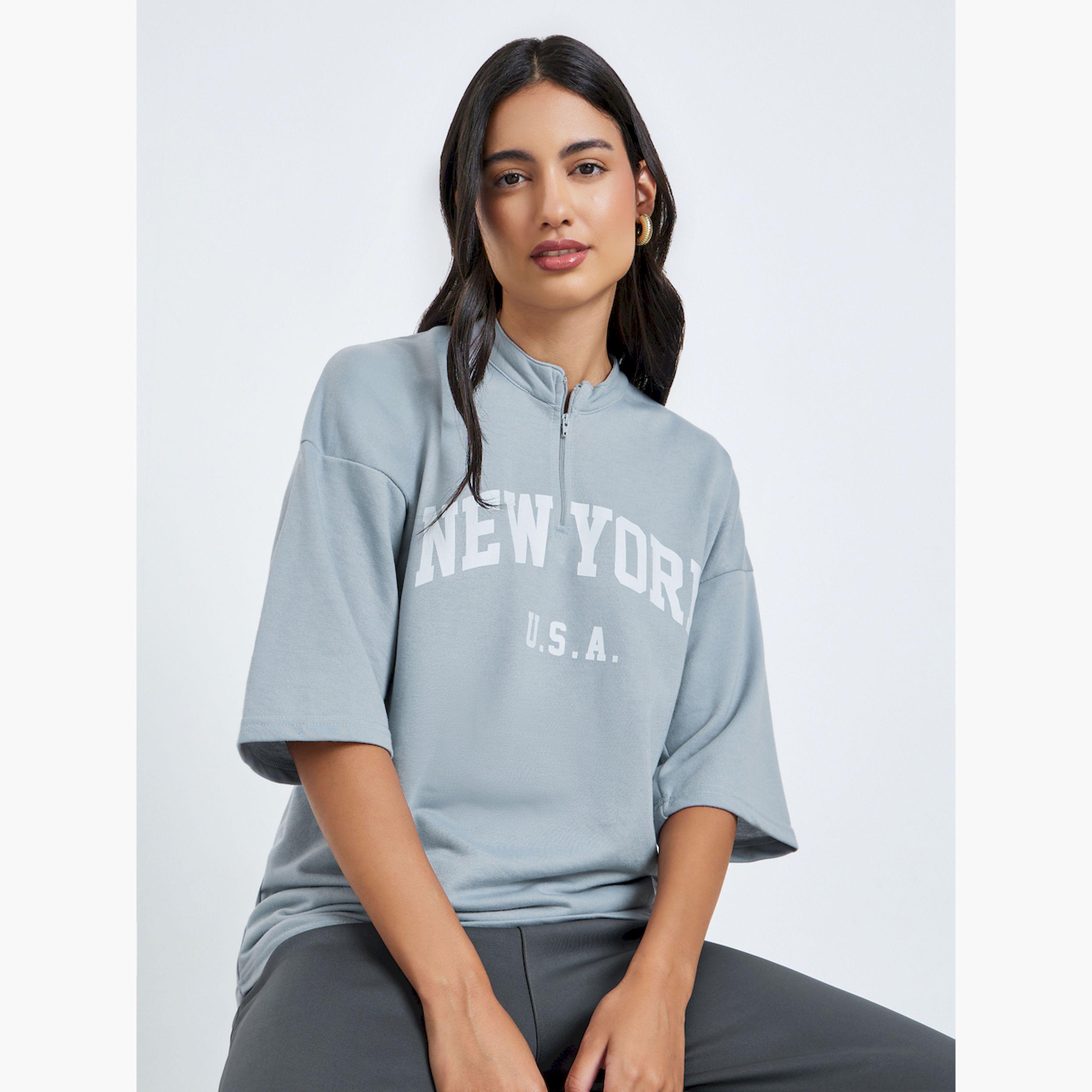 Styli Women Grey Oversized Graphic Print T-Shirt-women-clothing-tshirts-image-3