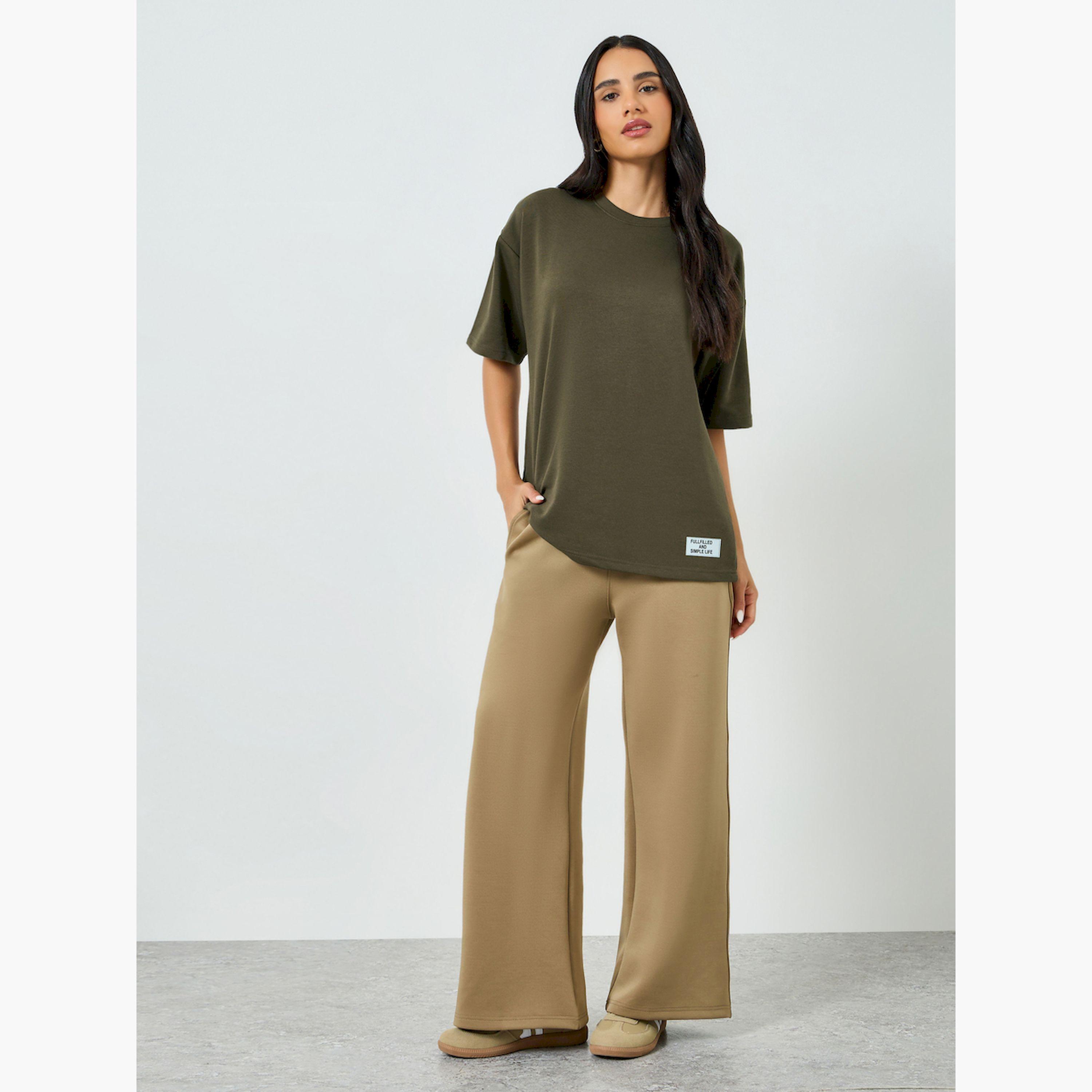 Styli Olive Oversized Essentials Print T-Shirt-women-clothing-tshirts-image-2