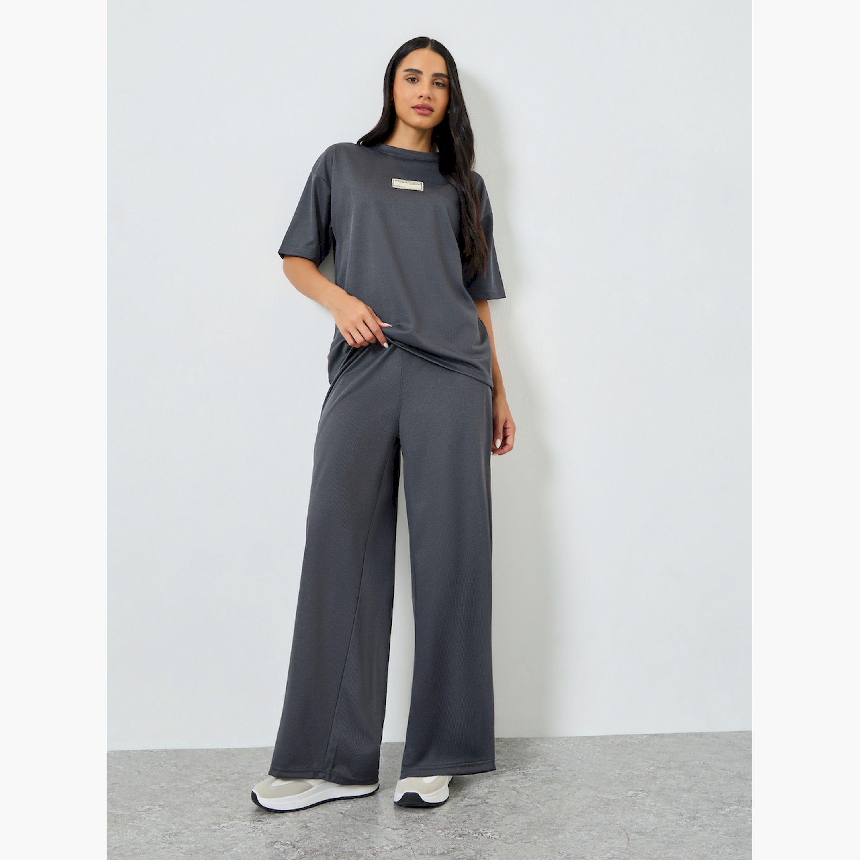 Styli Grey Oversized T-Shirt with Badge Detail-women-clothing-tshirts-image-2