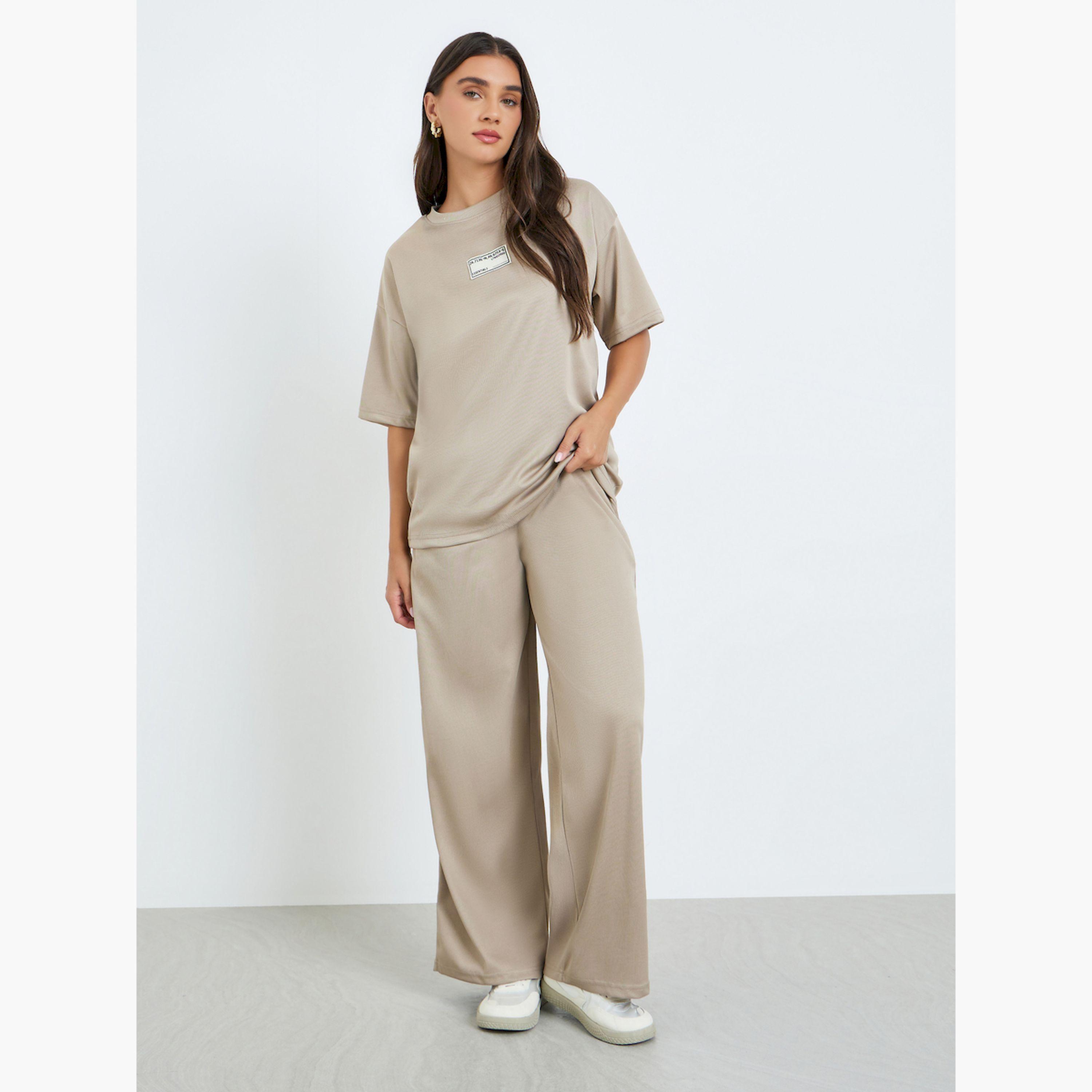 Styli Khaki Oversized T-Shirt with Badge Detail-women-clothing-tshirts-image-2