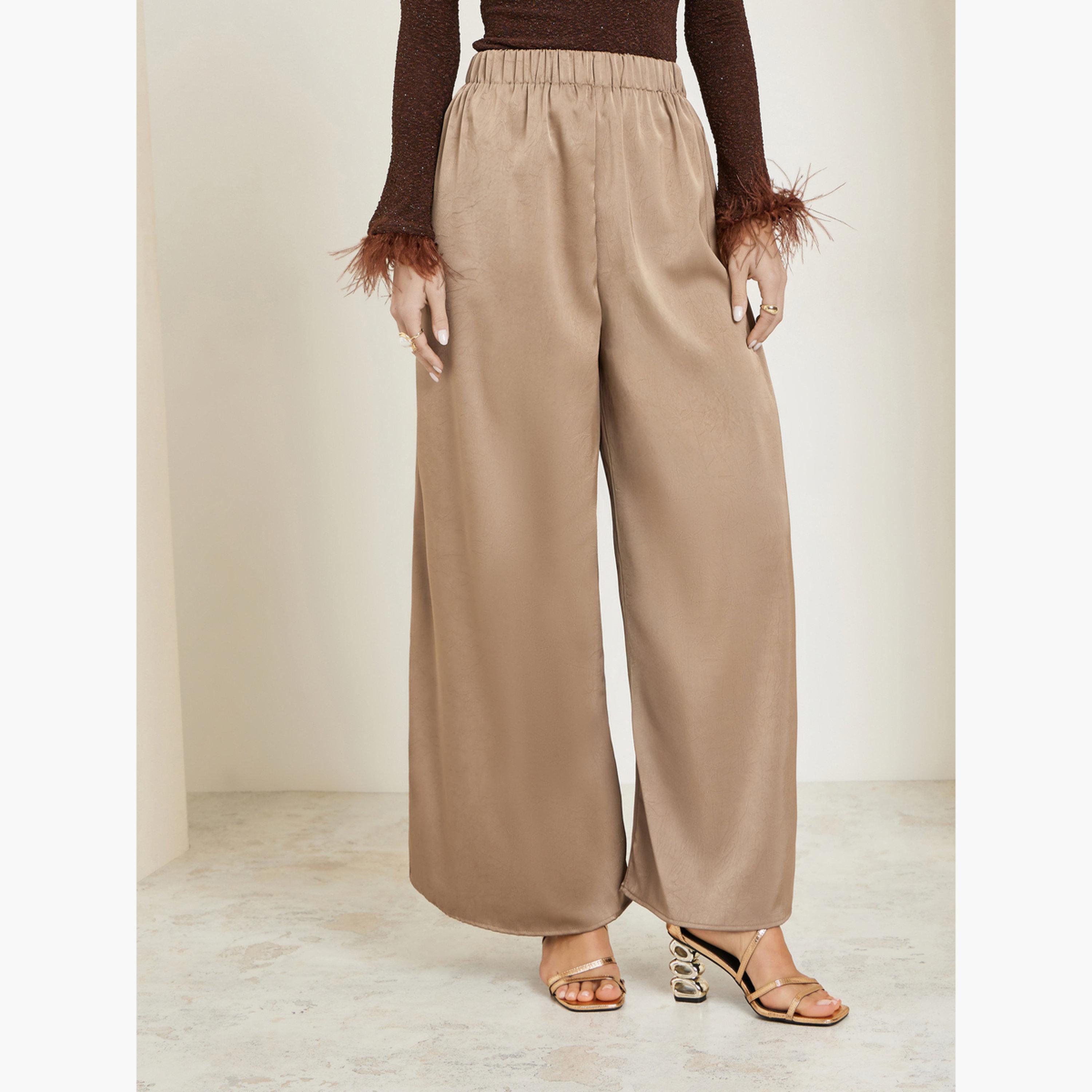 Styli Brown Satin Kimono and Wide Leg Pants Set-women-clothing-coordsets-image-5