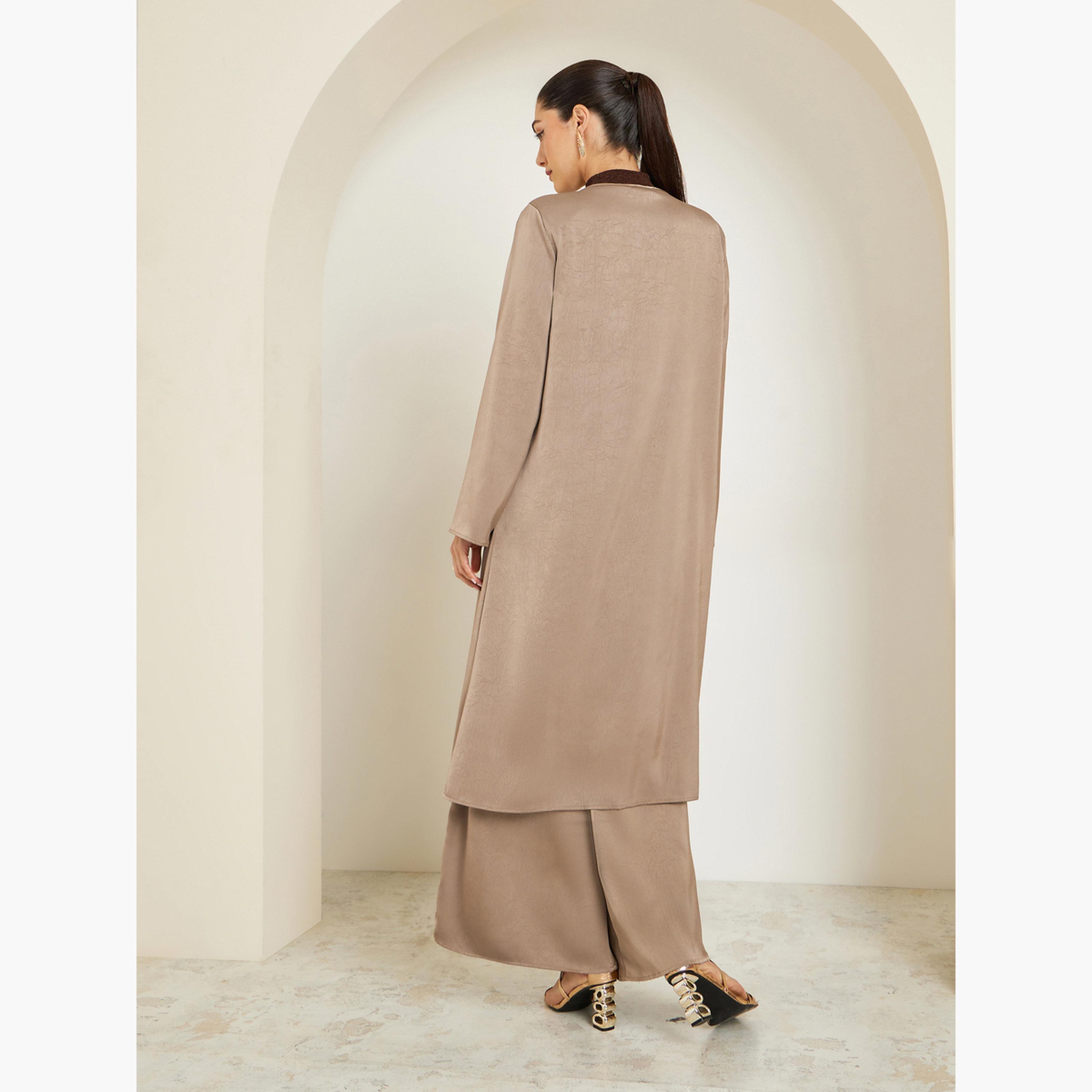 Styli Brown Satin Kimono and Wide Leg Pants Set-women-clothing-coordsets-image-6