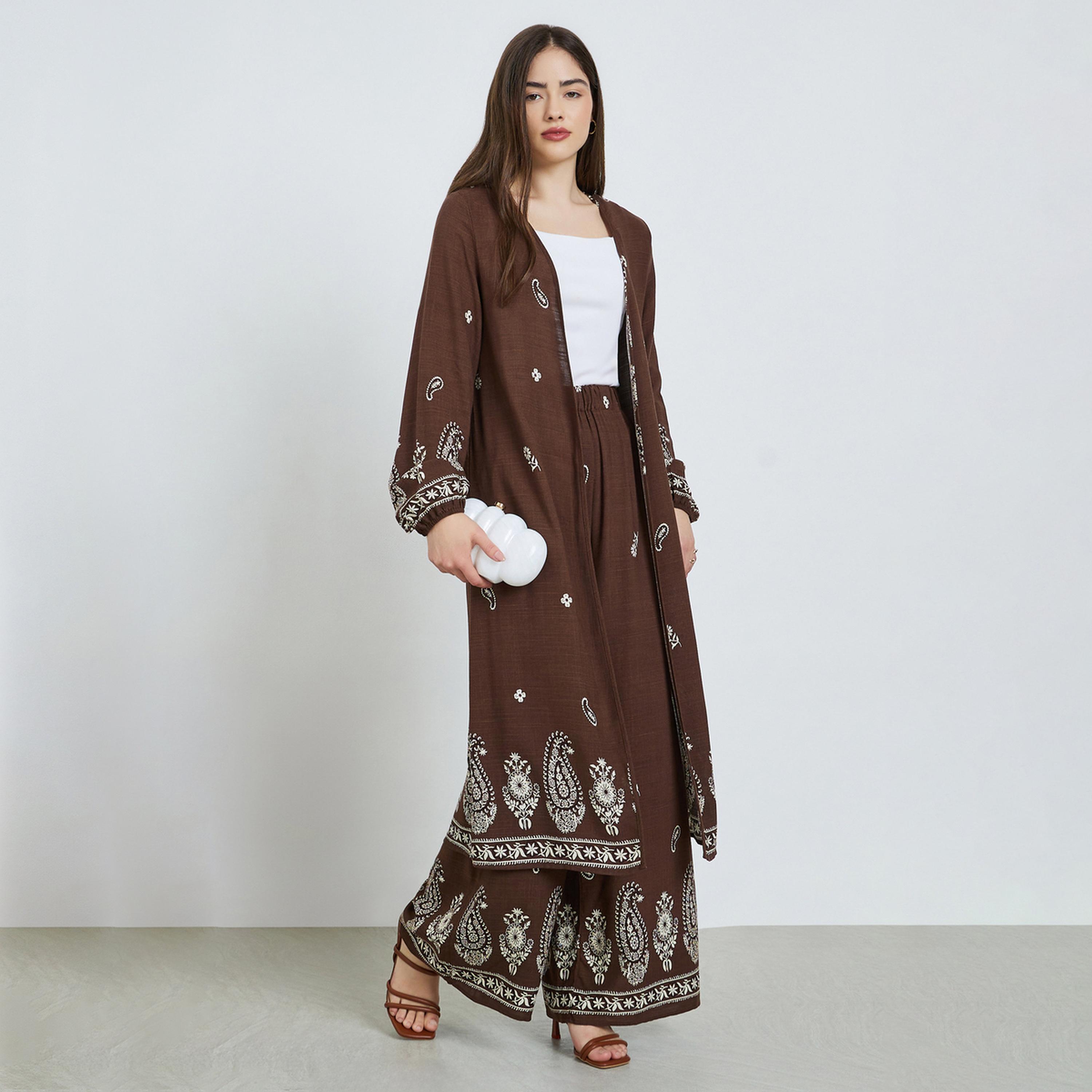 طقم منسق من كيمونو وبنطال بطبعة بيزلي-women-clothing-coordsets-image-1