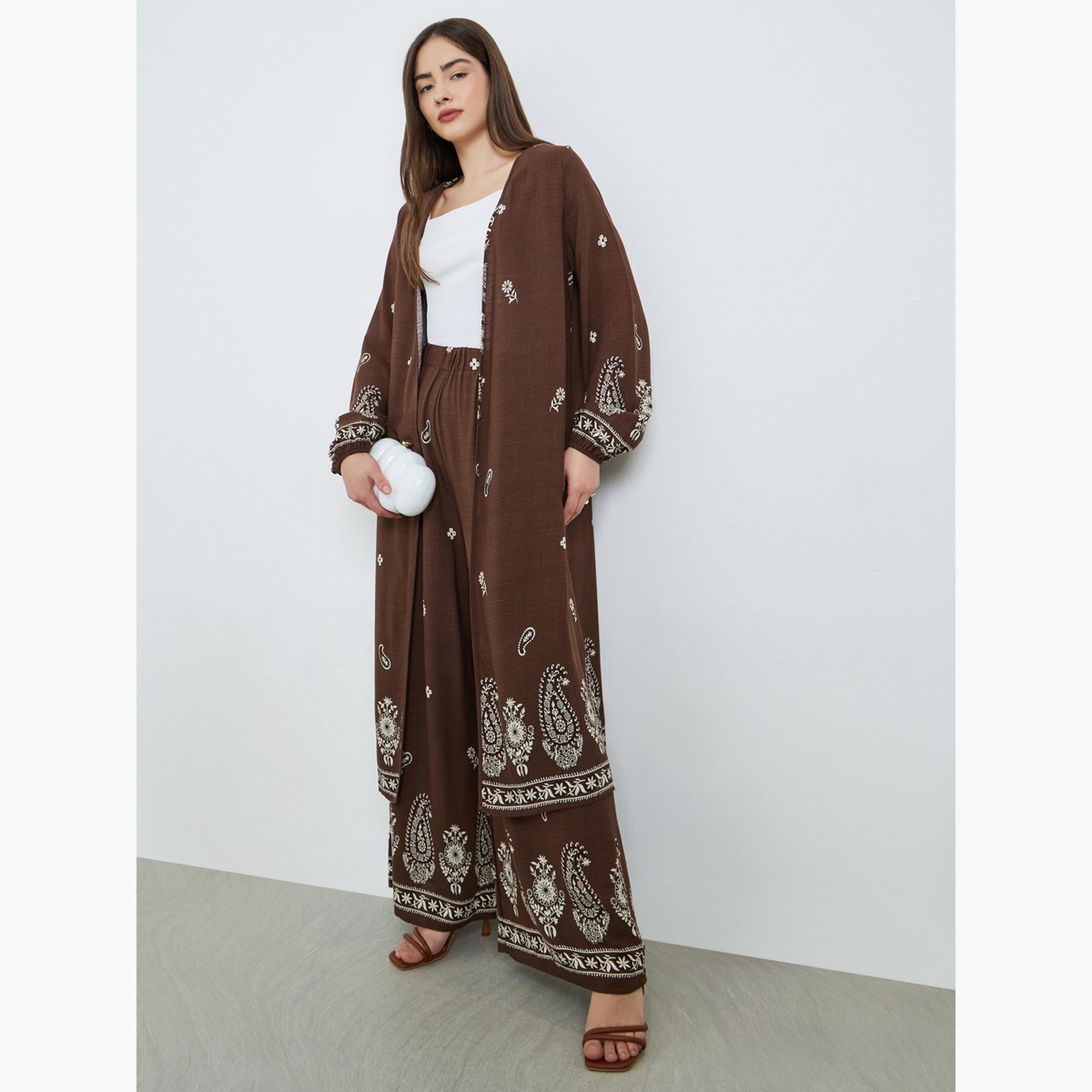 طقم منسق من كيمونو وبنطال بطبعة بيزلي-women-clothing-coordsets-image-2