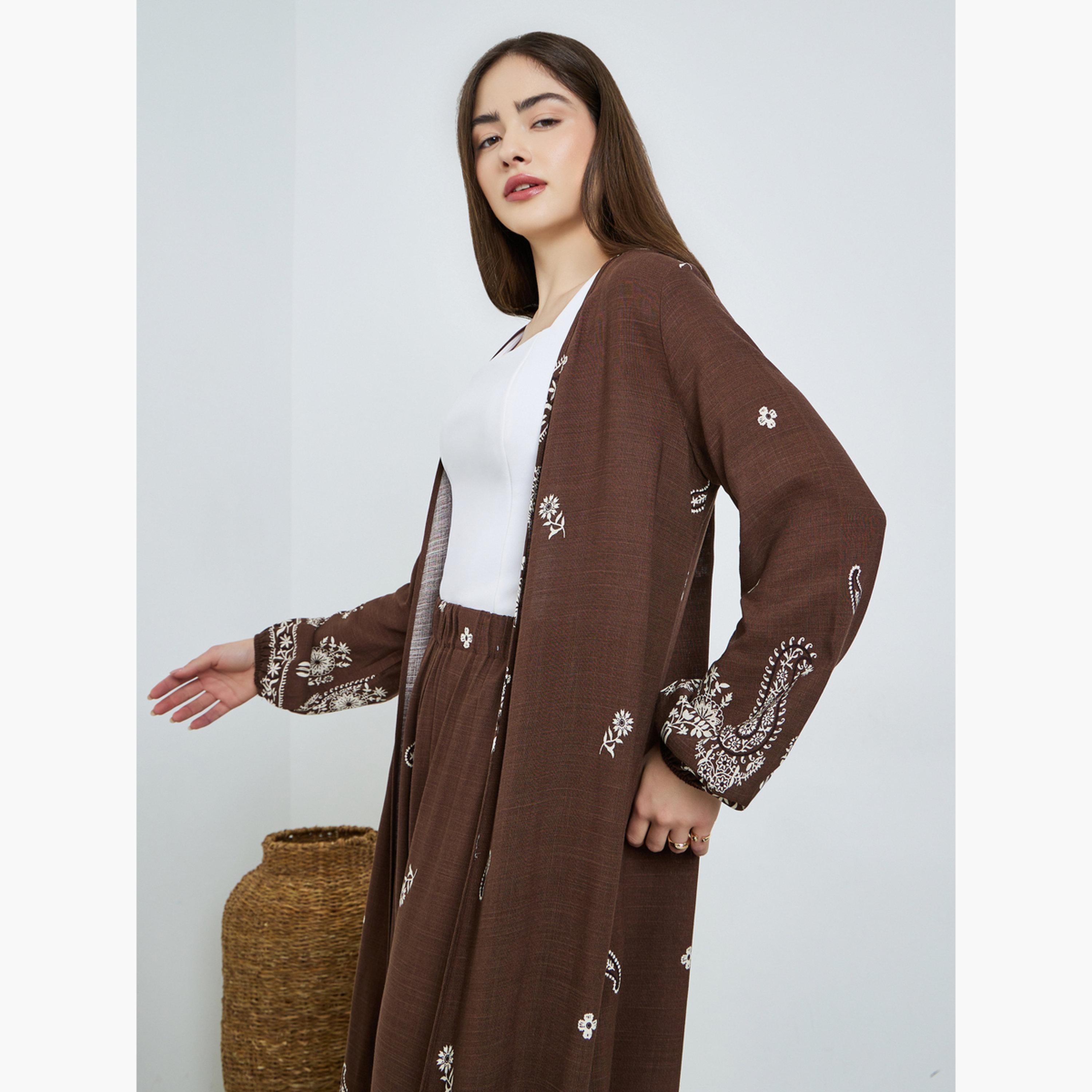 طقم منسق من كيمونو وبنطال بطبعة بيزلي-women-clothing-coordsets-image-3