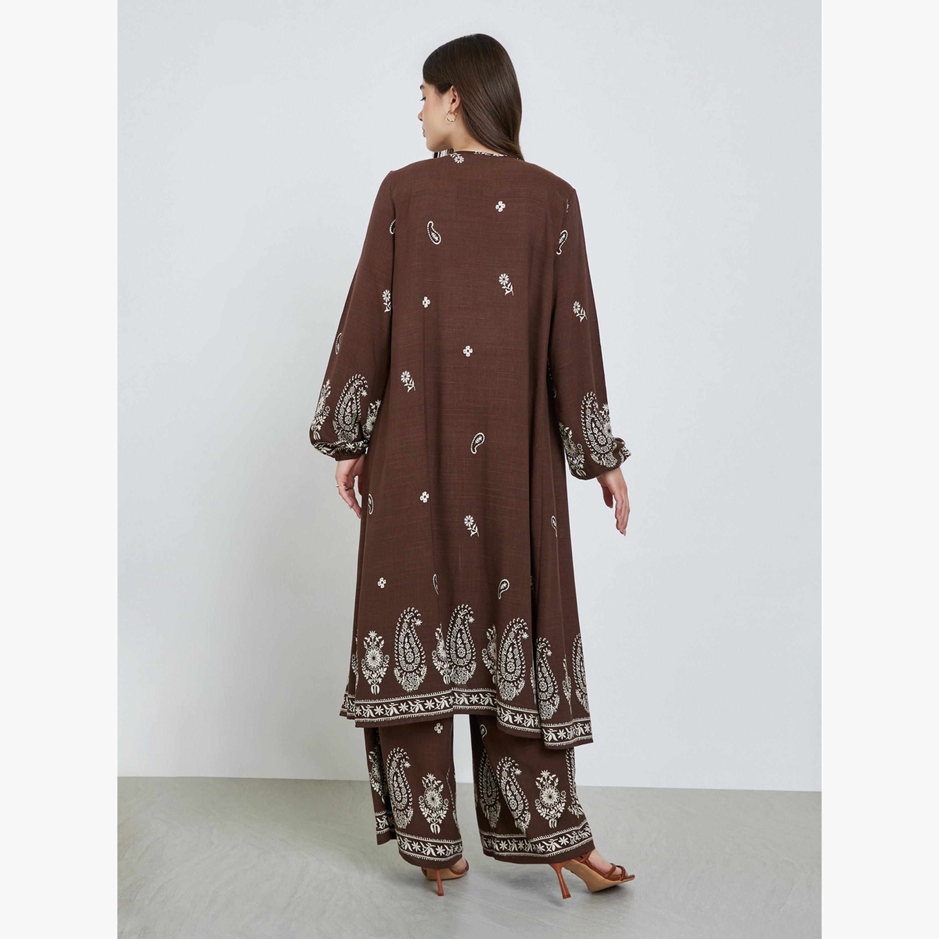 طقم منسق من كيمونو وبنطال بطبعة بيزلي-women-clothing-coordsets-image-6