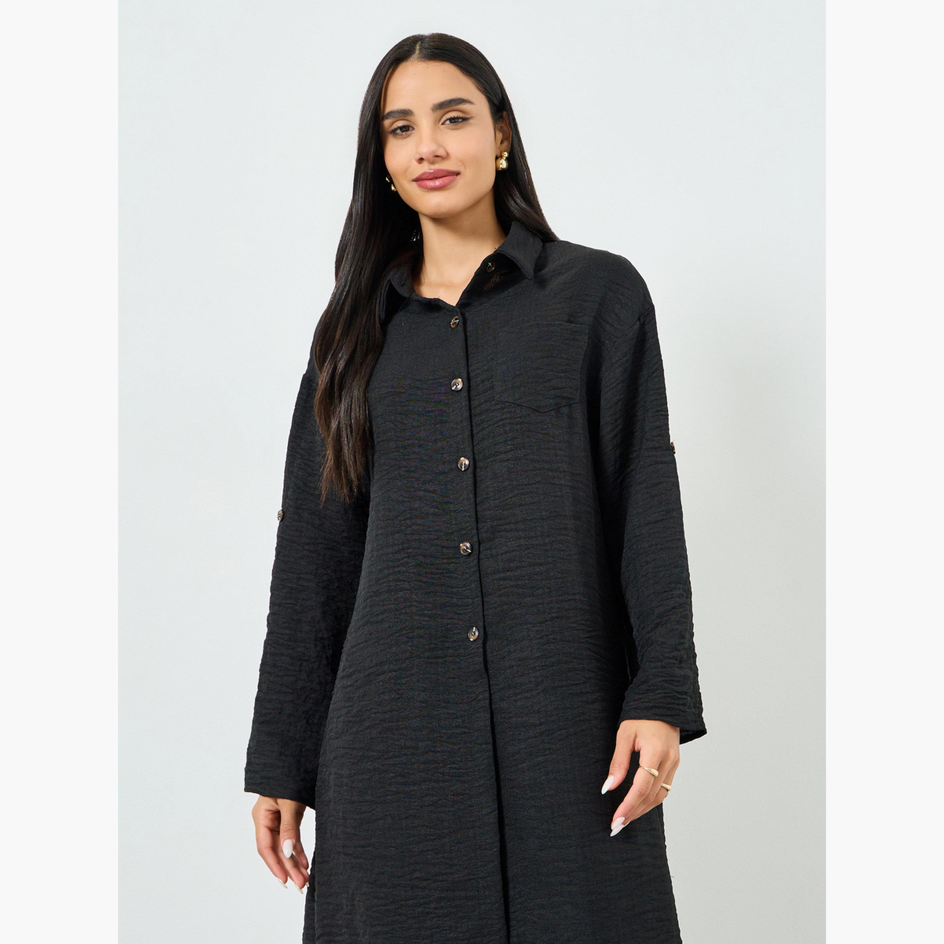 Styli Black Buttoned Shirt Kimono and Pant Co-ords-women-clothing-coordsets-image-3