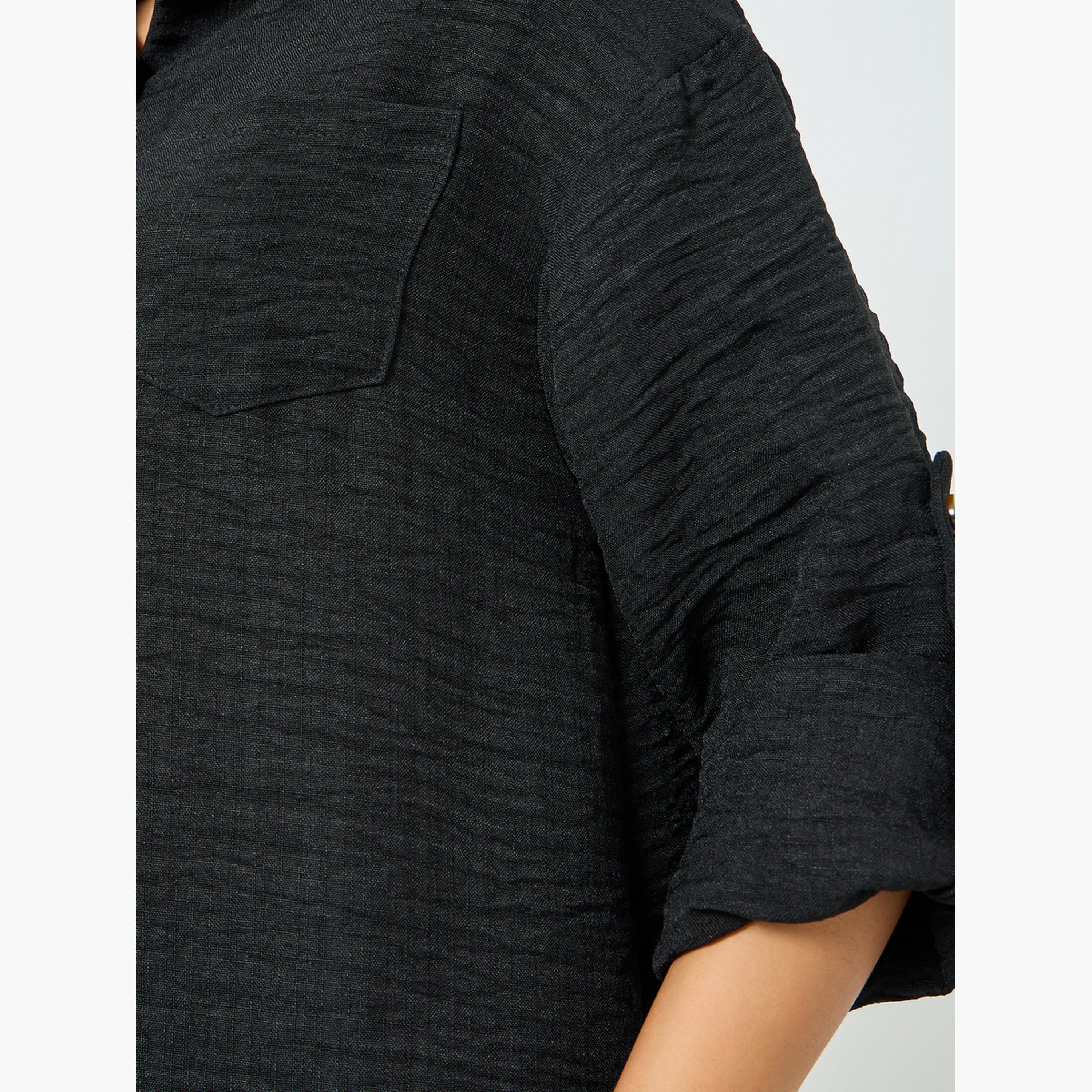 طقم منسق كيمونو بقميص وأزرار مع بنطلون لون أسود-women-clothing-coordsets-image-4