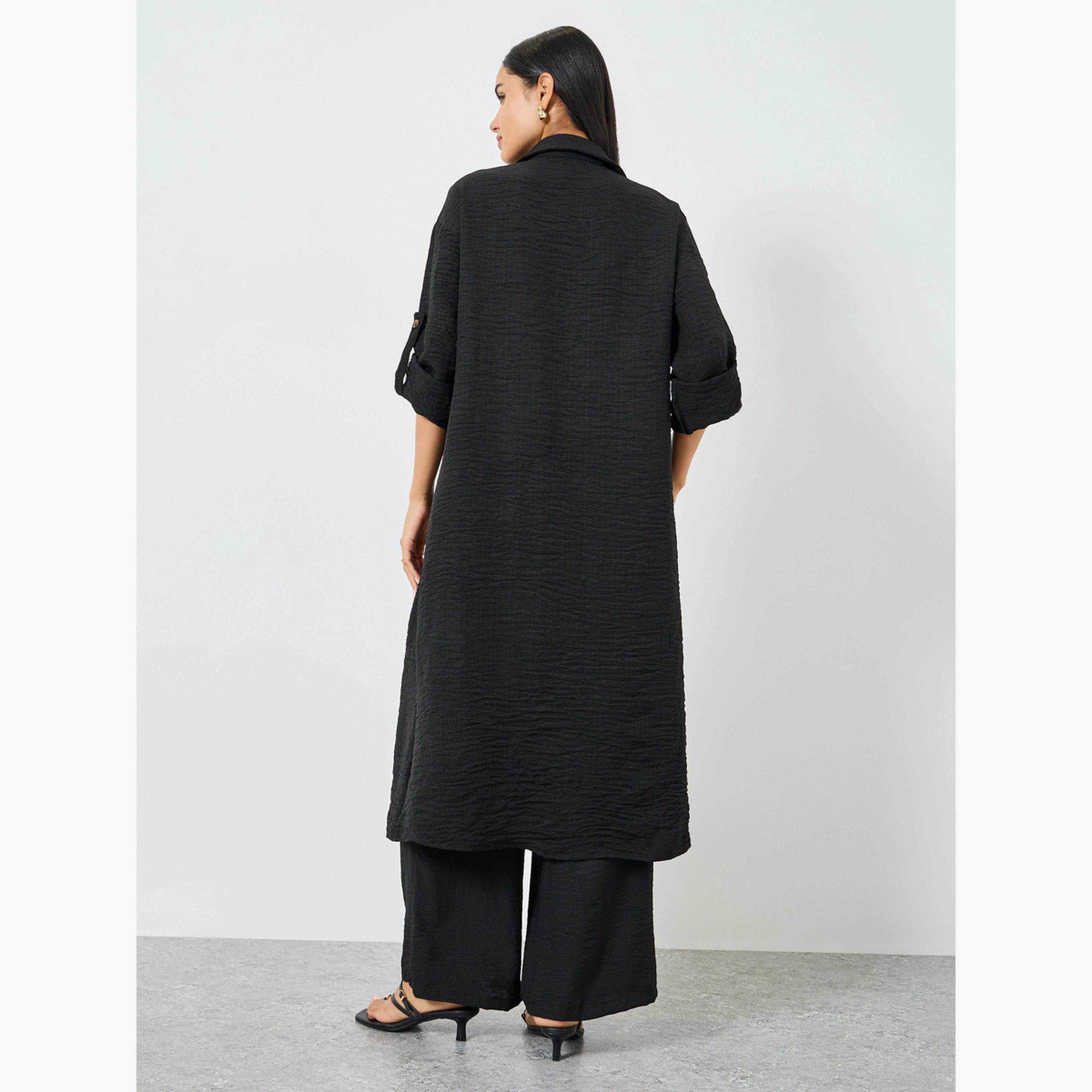 Styli Black Buttoned Shirt Kimono and Pant Co-ords-women-clothing-coordsets-image-6